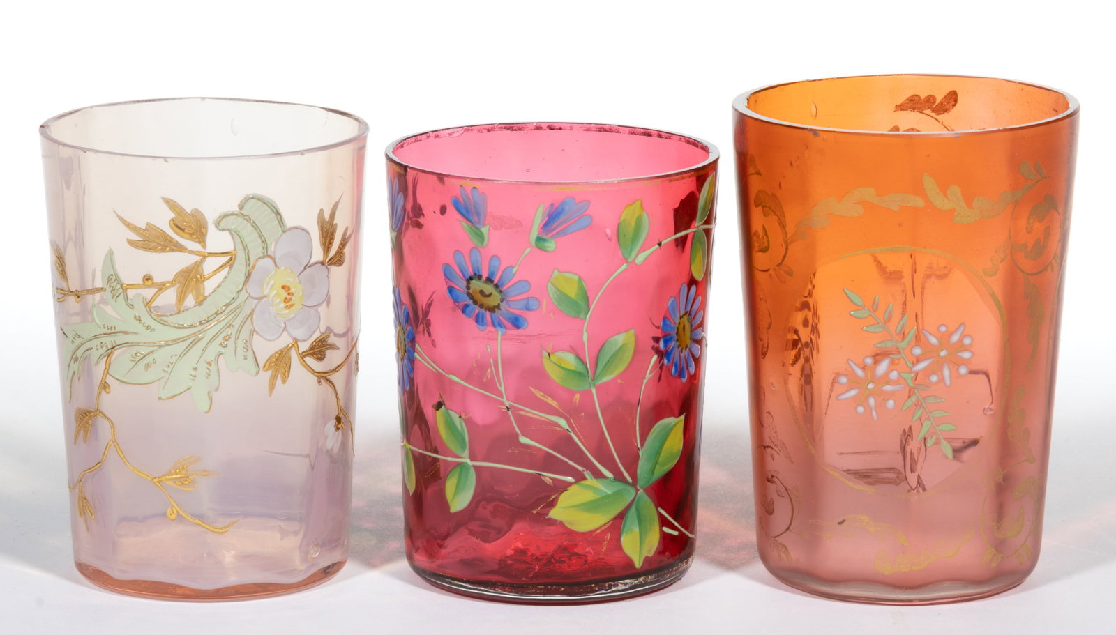 ASSORTED VICTORIAN ENAMEL-DECORATED GLASS TUMBLERS, LOT OF THREE (1 of 1)