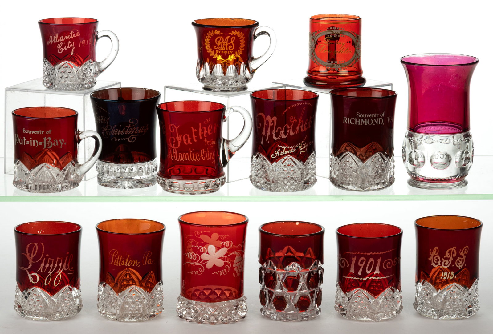 ASSORTED EAPG - RUBY-STAINED DRINKING ARTICLES, LOT OF 15 (1 of 1)
