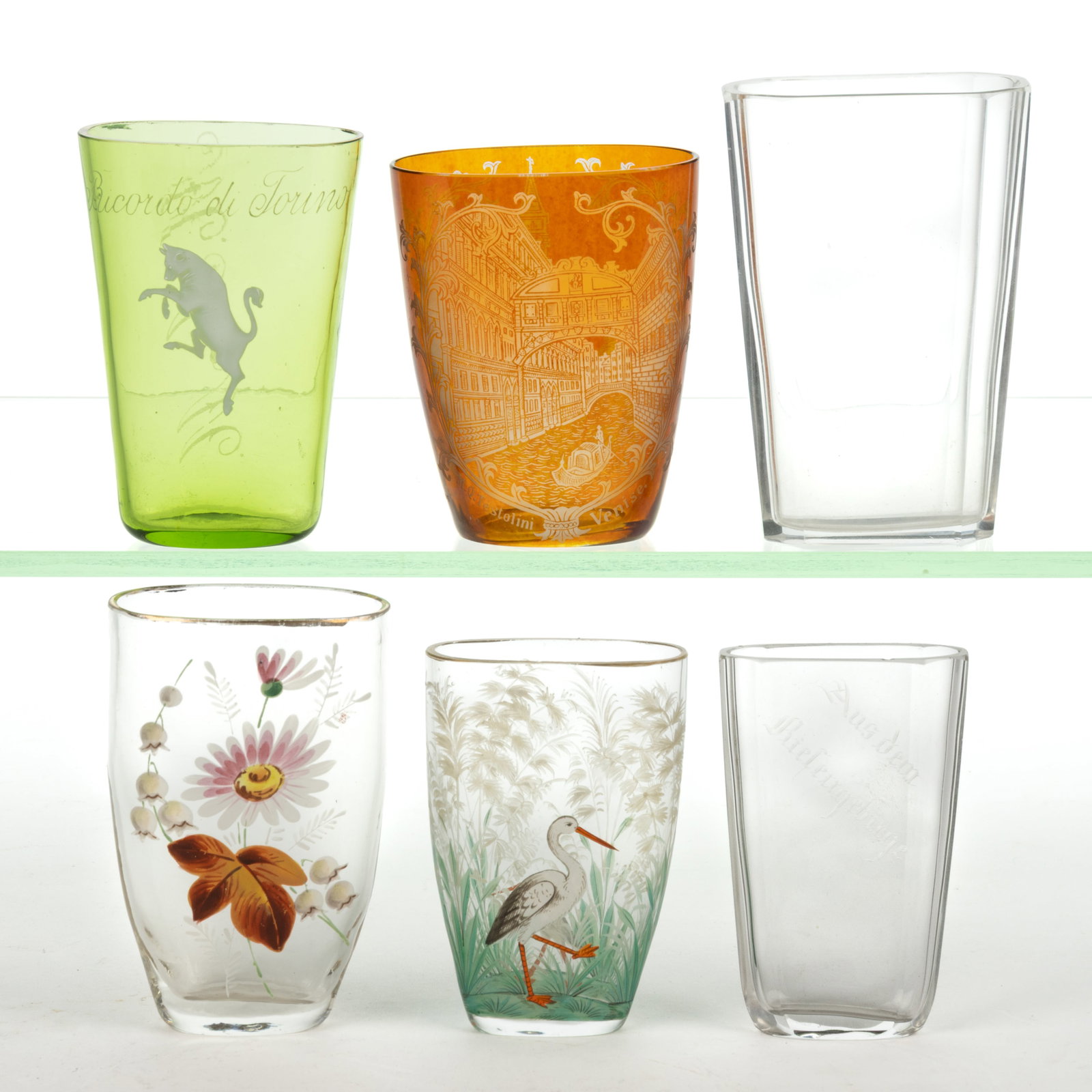 ASSORTED BOHEMIAN SPA GLASSES, LOT OF SIX (1 of 1)
