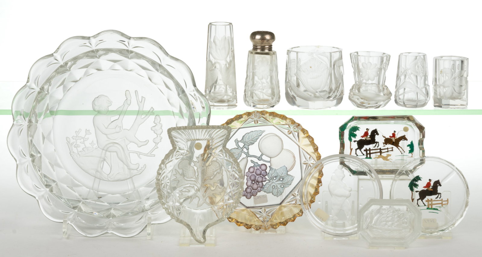 ASSORTED INTAGLIO CUT AND PRESSED GLASS ARTICLES, LOT OF 13 (1 of 1)