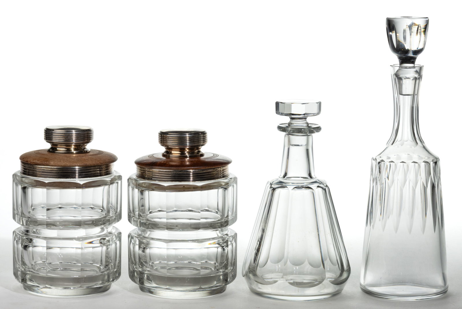 ASSORTED CUT GLASS DECANTERS AND OTHER CONTAINERS, LOT OF FOUR (1 of 1)