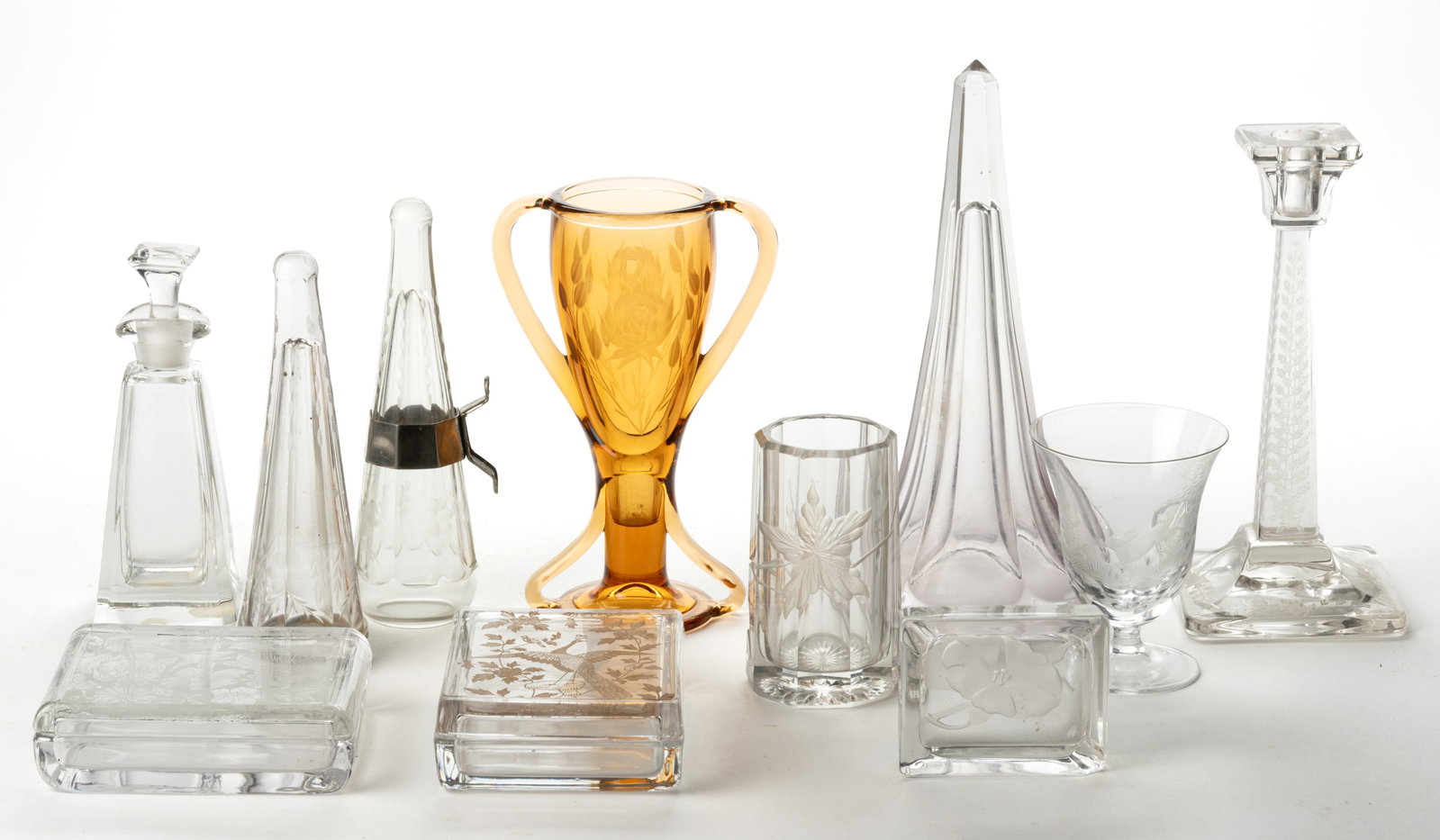 ASSORTED ETCHED GLASS ARTICLES AND OTHERS, LOT OF 11 (1 of 1)