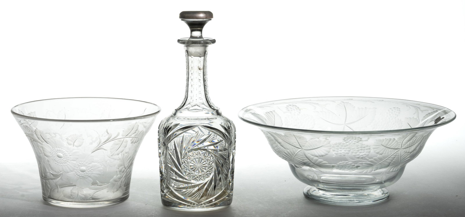 ASSORTED CUT AND ETCHED GLASS ARTICLES, LOT OF THREE (1 of 1)
