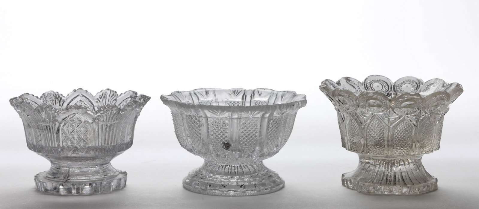 RP ROUND PEDESTAL PRESSED OPEN SALTS, LOT OF THREE (1 of 1)