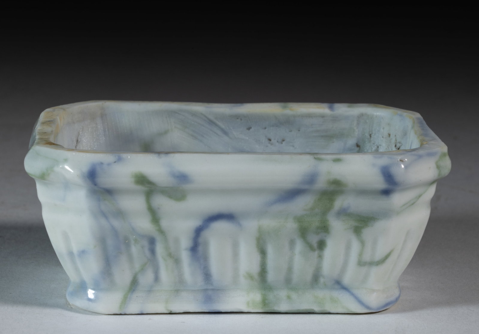 ENGLISH AGATEWARE CERAMIC OPEN SALT MOLDED AFTER PRESSED GLASS (1 of 2)