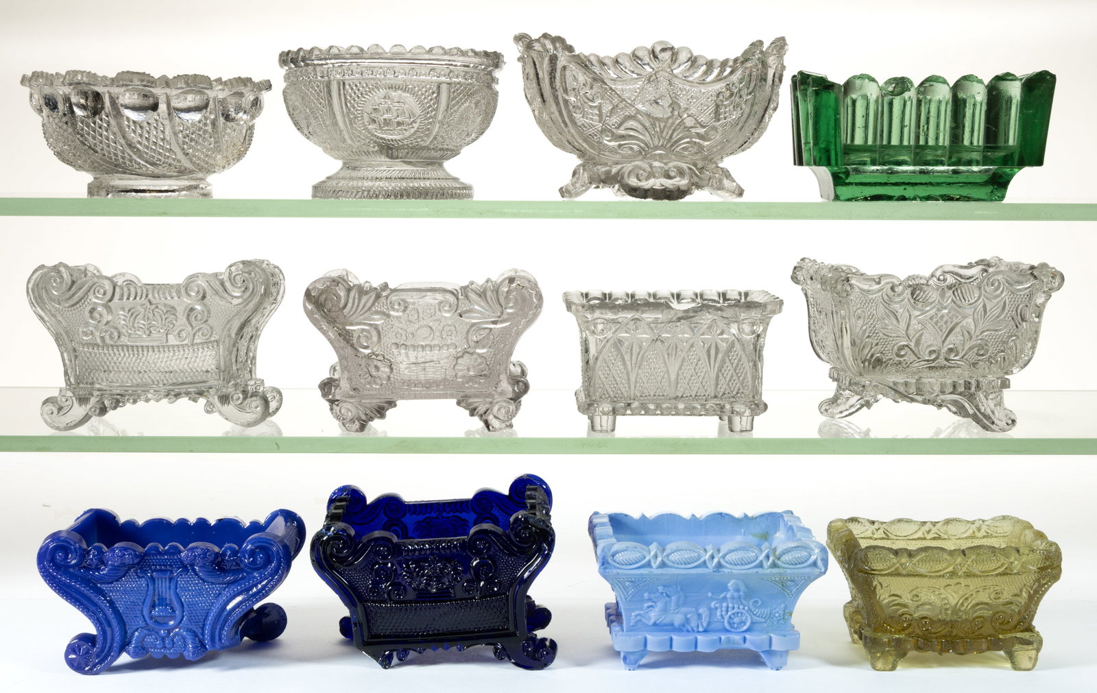 ASSORTED DAMAGED LACY-PERIOD PRESSED OPEN SALTS, LOT OF 12 (1 of 1)