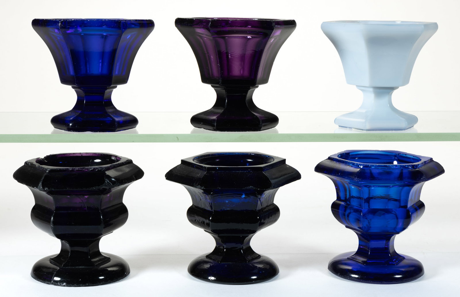 HEAVY HEXAGONAL PRESSED OPEN SALTS, LOT OF SIX (1 of 1)