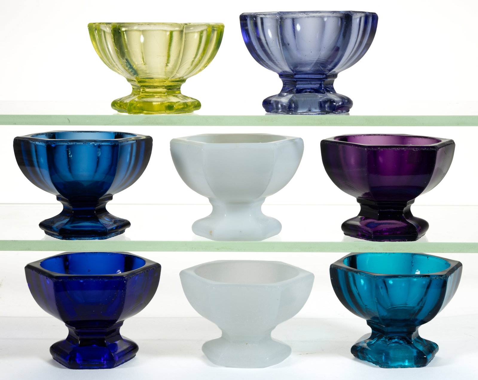 HEAVY HEXAGONAL PRESSED OPEN SALTS, LOT OF EIGHT (1 of 1)