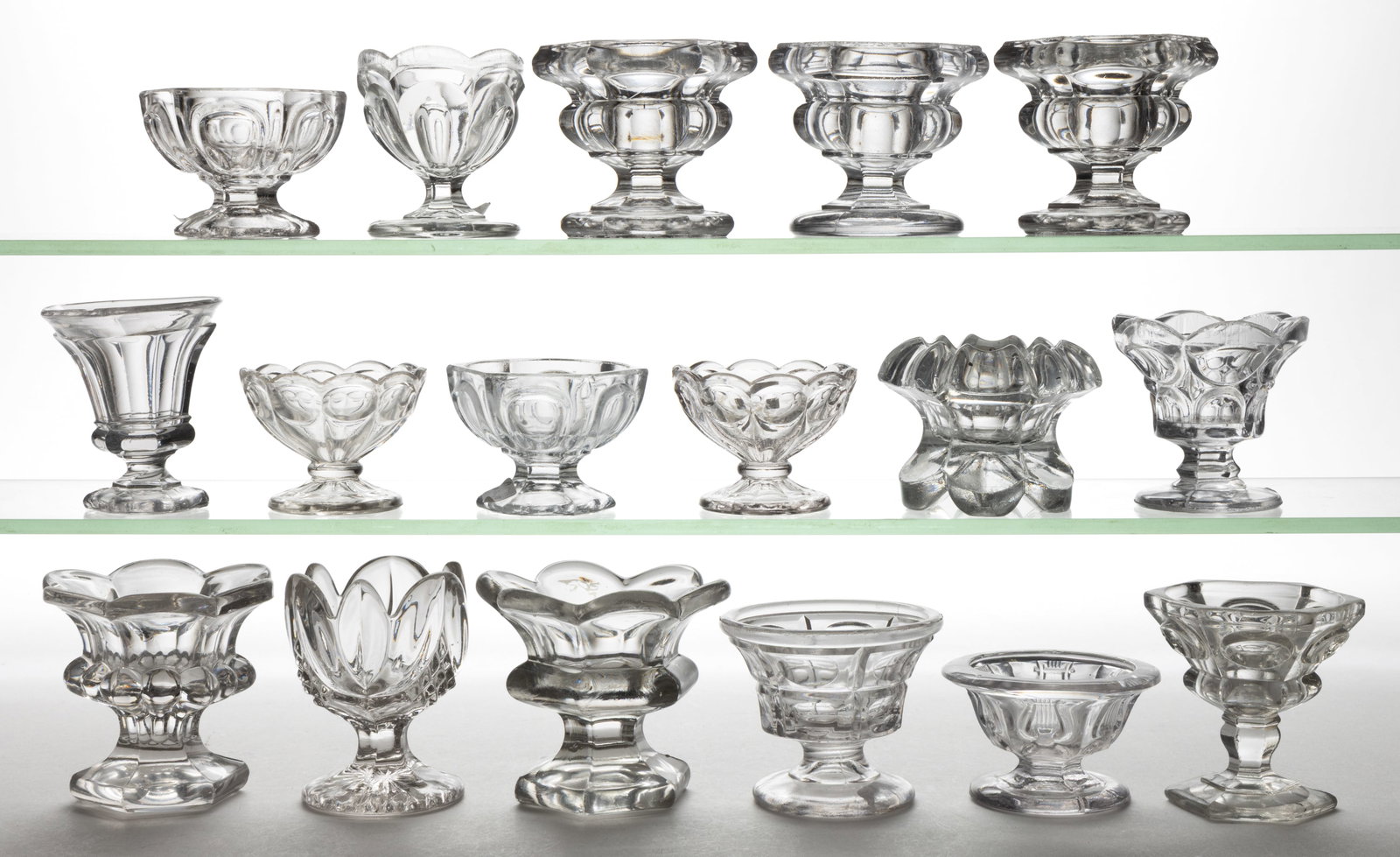 ASSORTED PRESSED GLASS OPEN SALTS, LOT OF 17 (1 of 1)