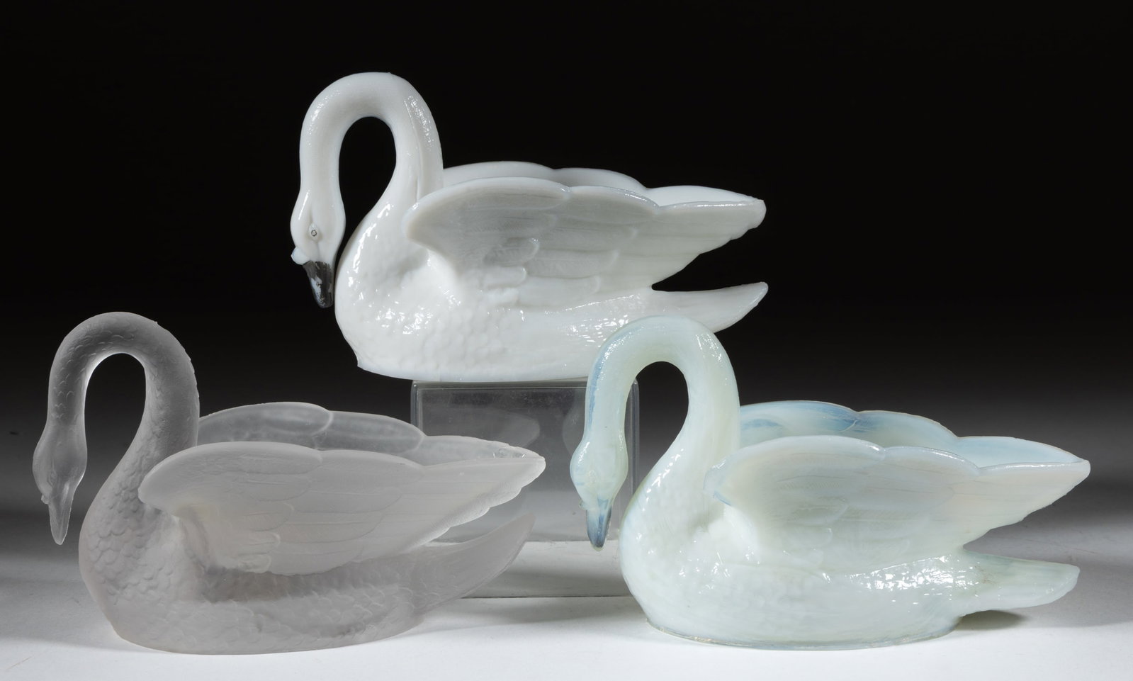 GILLINDER & SONS FIGURAL GLASS SWAN MASTER SALTS, LOT OF THREE (1 of 1)
