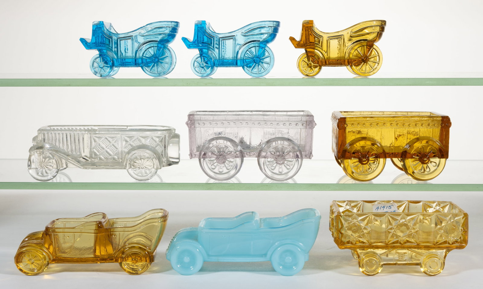 ASSORTED PRESSED NOVELTY GLASS OPEN SALTS, LOT OF NINE (1 of 1)