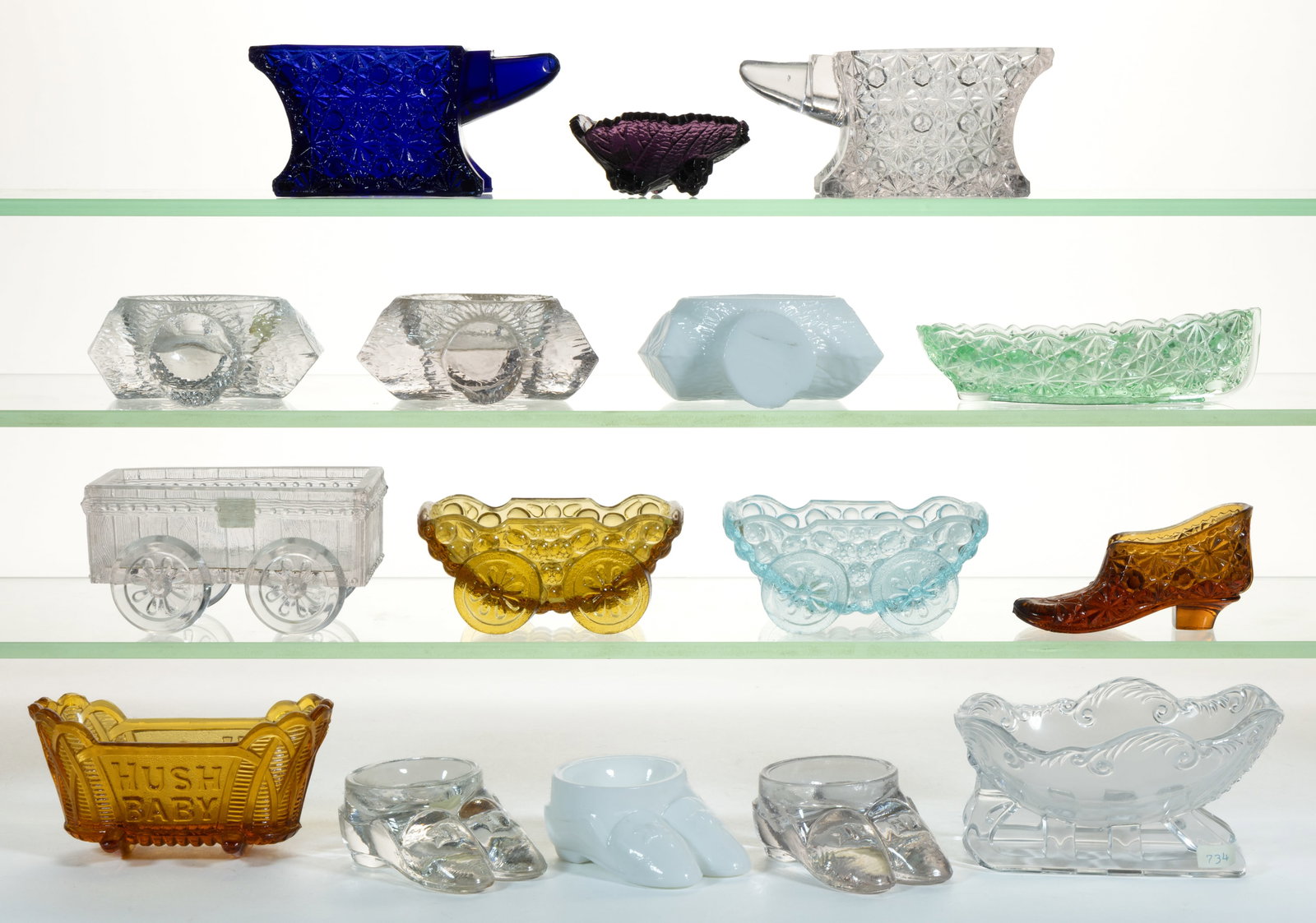 ASSORTED PRESSED NOVELTY GLASS OPEN SALTS, LOT OF 16 (1 of 1)