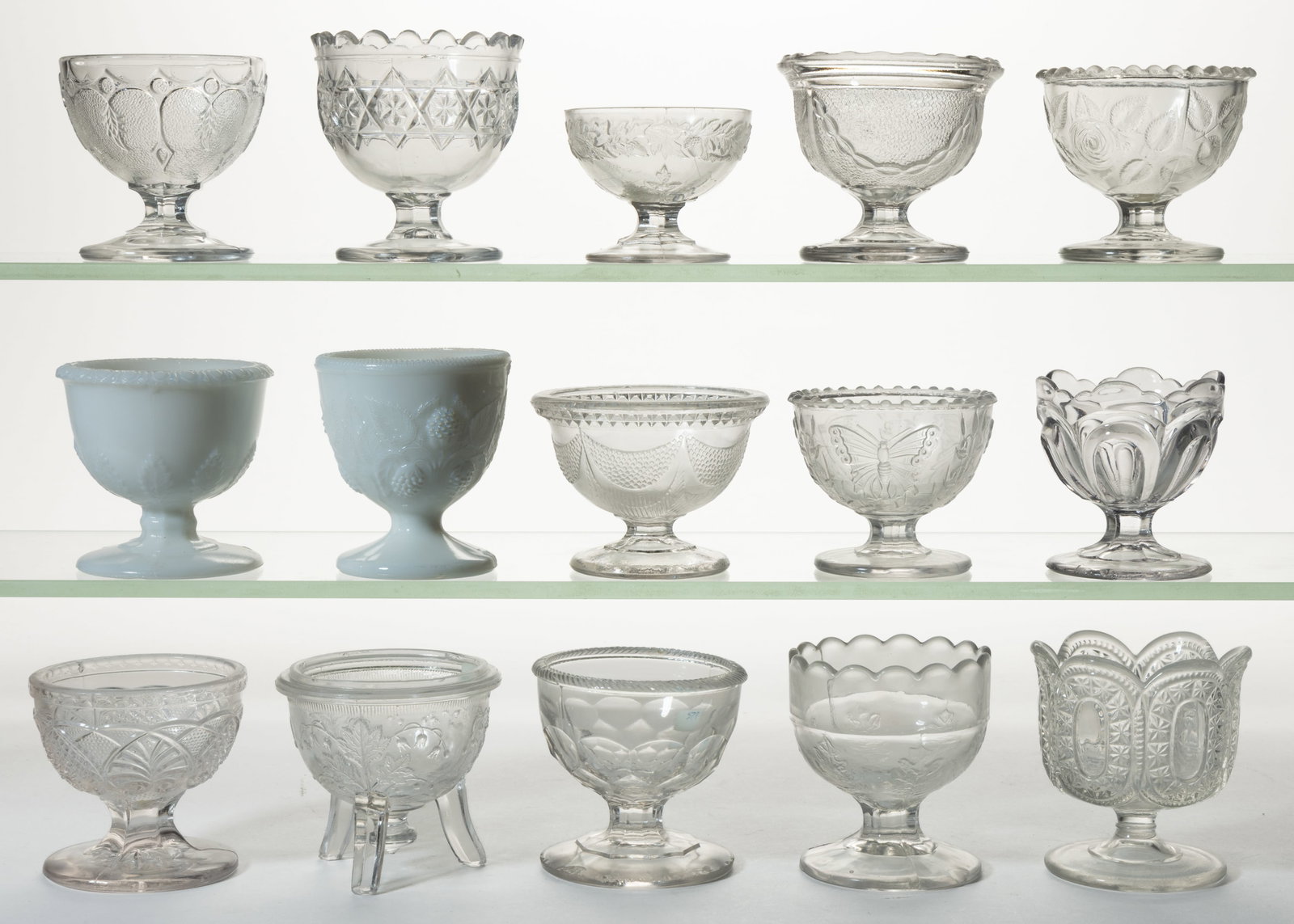 ASSORTED EAPG PEDESTAL MASTER SALTS, LOT OF 19 (1 of 1)