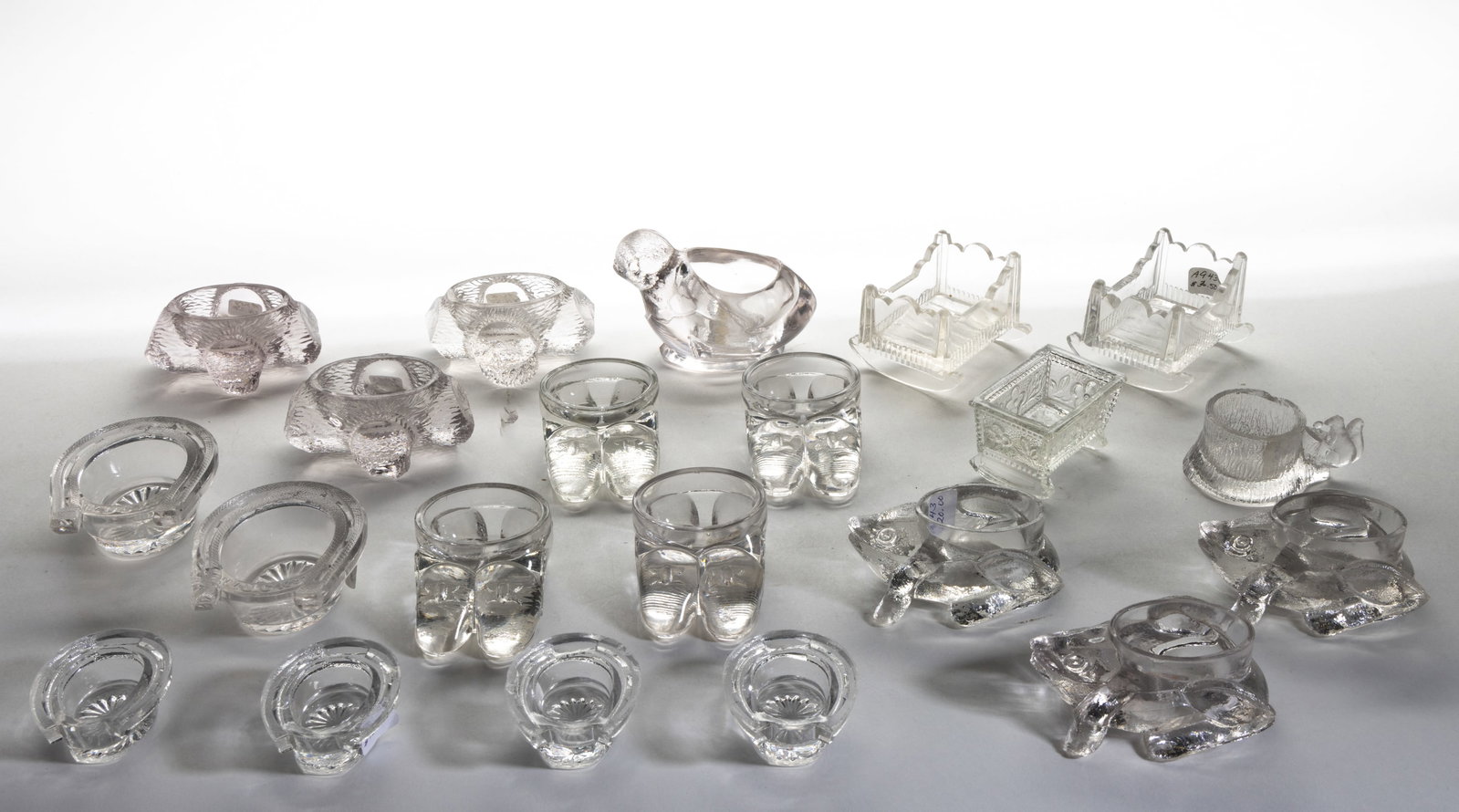 ASSORTED PRESSED NOVELTY GLASS OPEN SALTS, LOT OF 21 (1 of 1)