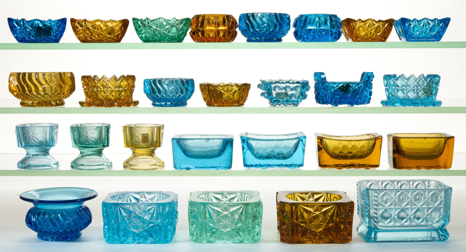 ASSORTED COLORED EAPG OPEN SALTS, LOT OF 27 (1 of 1)
