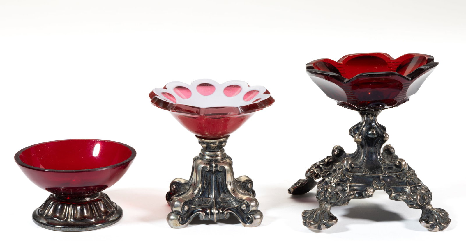BOHEMIAN GLASS PEDESTALLED OPEN SALTS, LOT OF THREE (1 of 1)
