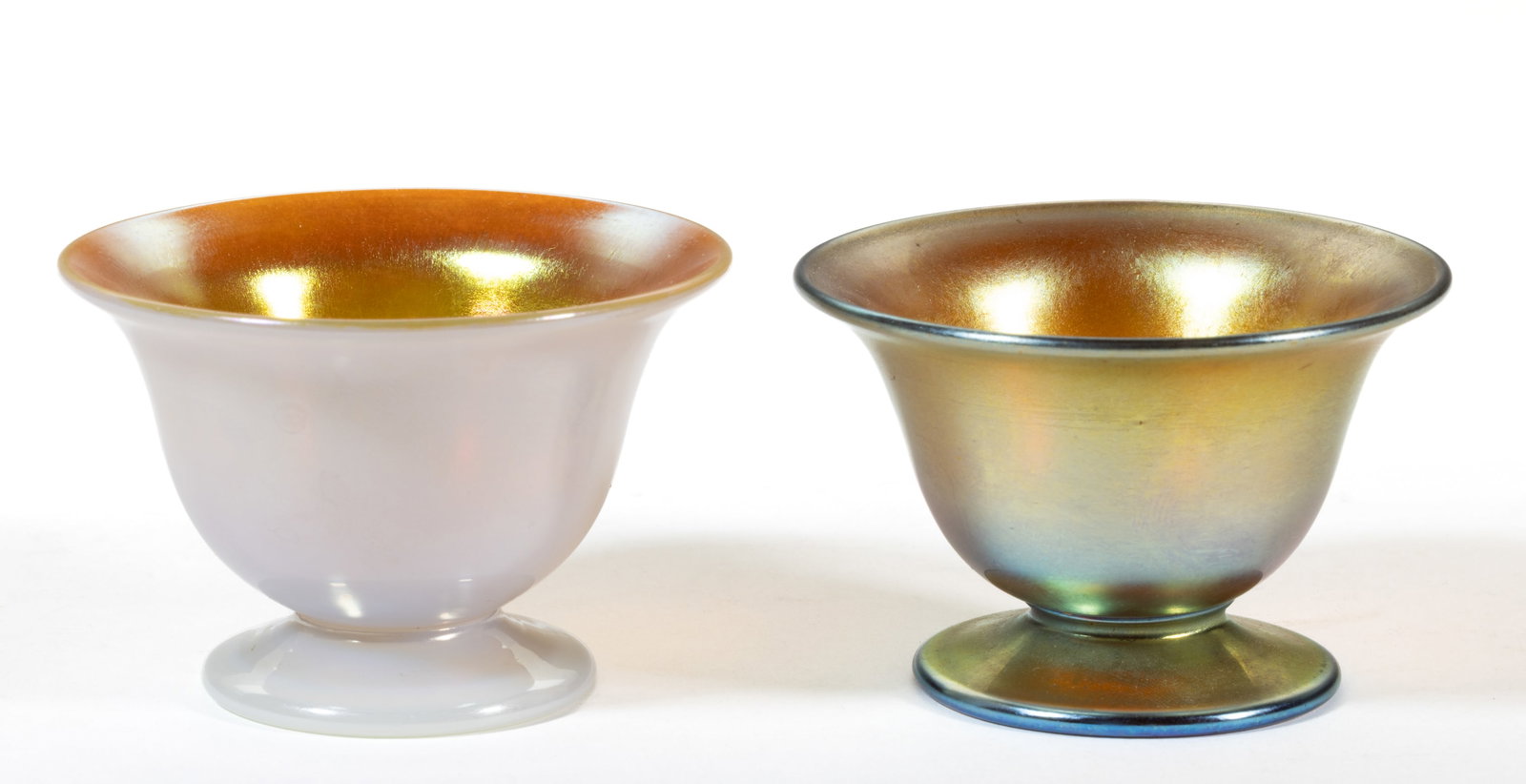 STEUBEN IRIDESCENT ART GLASS OPEN SALTS, LOT OF TWO (1 of 1)