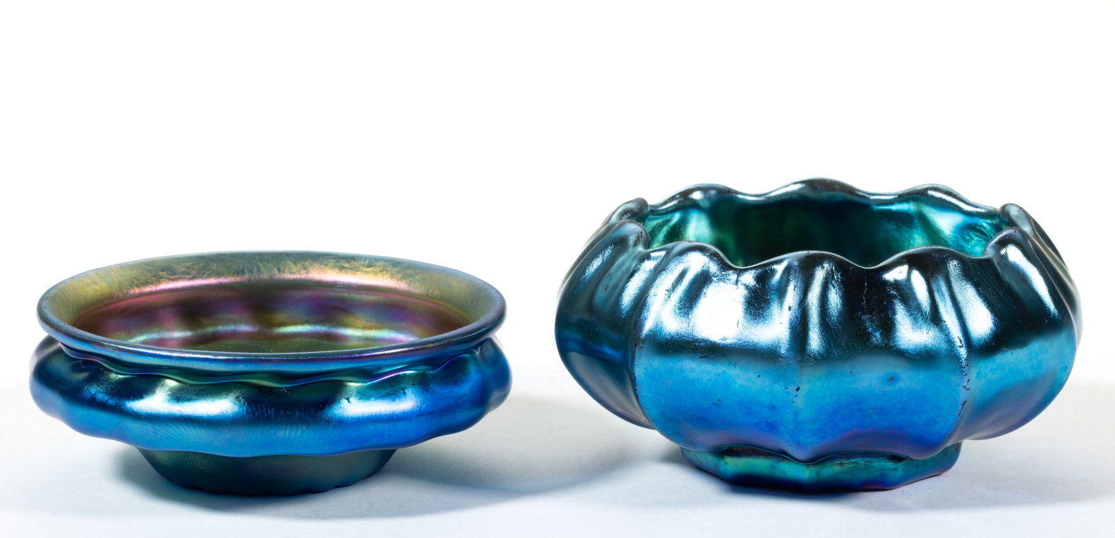 IRIDESCENT ART GLASS OPEN SALTS, LOT OF TWO (1 of 1)