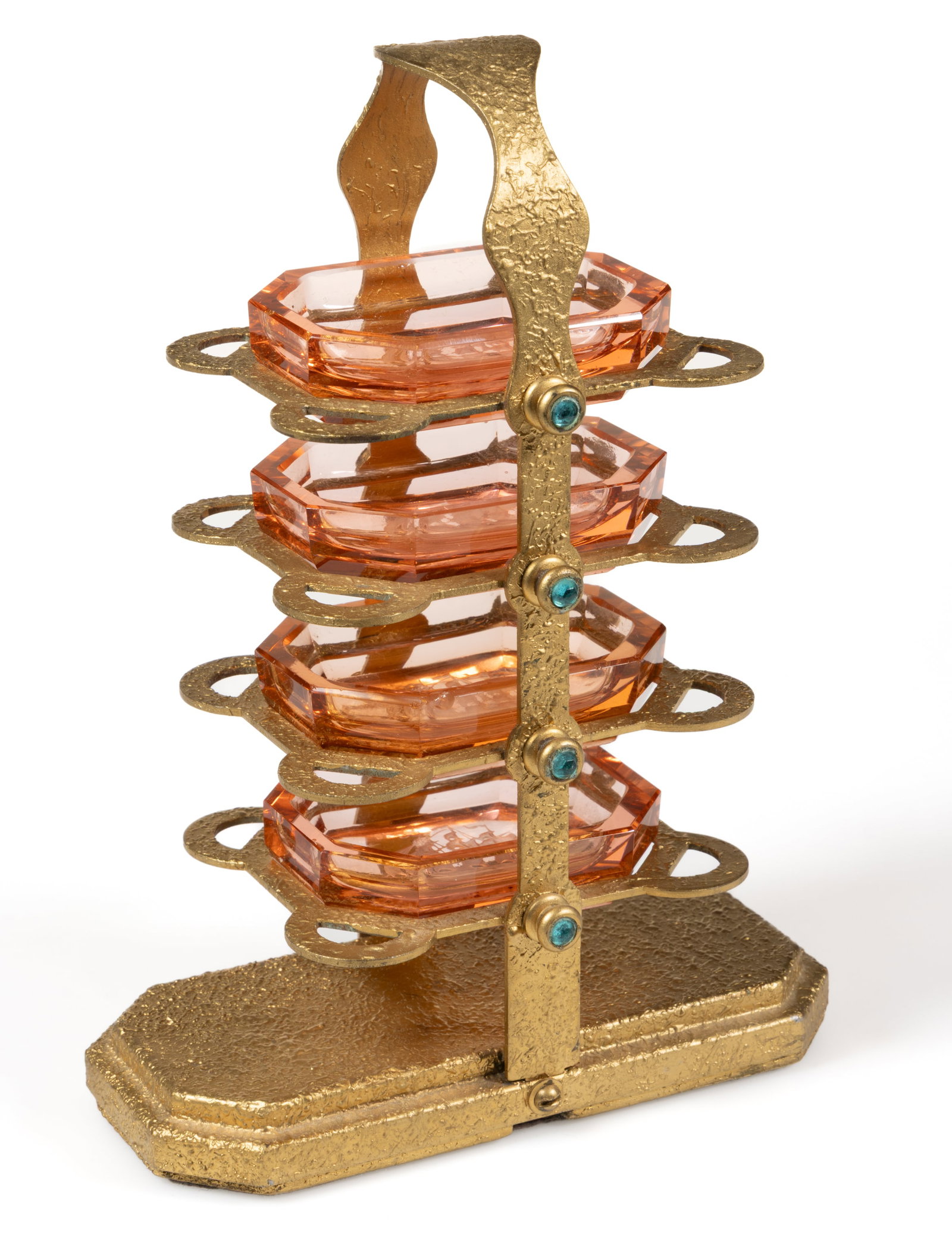 INTAGLIO GLASS SET OF FOUR OPEN SALTS IN STAND (1 of 1)