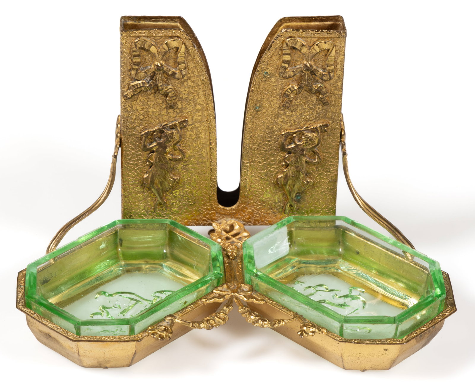 INTAGLIO GLASS OPEN SALTS IN CIGARETTE / CARD HOLDER STAND (1 of 2)