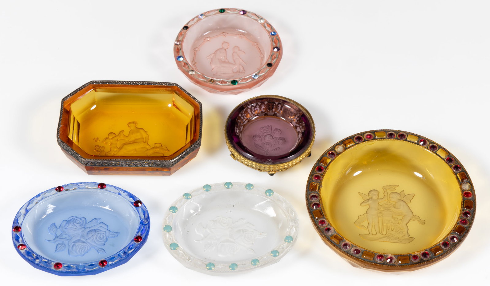 INTAGLIO GLASS OPEN SALTS, LOT OF SIX (1 of 1)