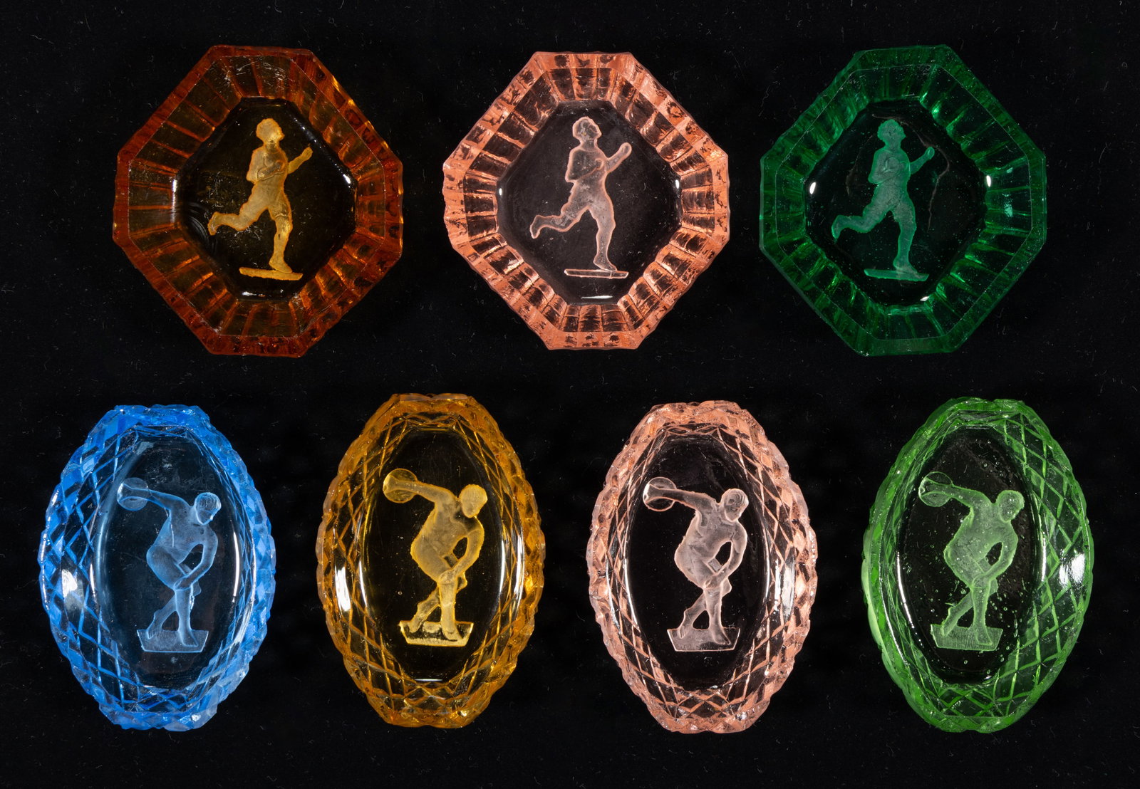 INTAGLIO GLASS OPEN SALTS, LOT OF SEVEN (1 of 1)
