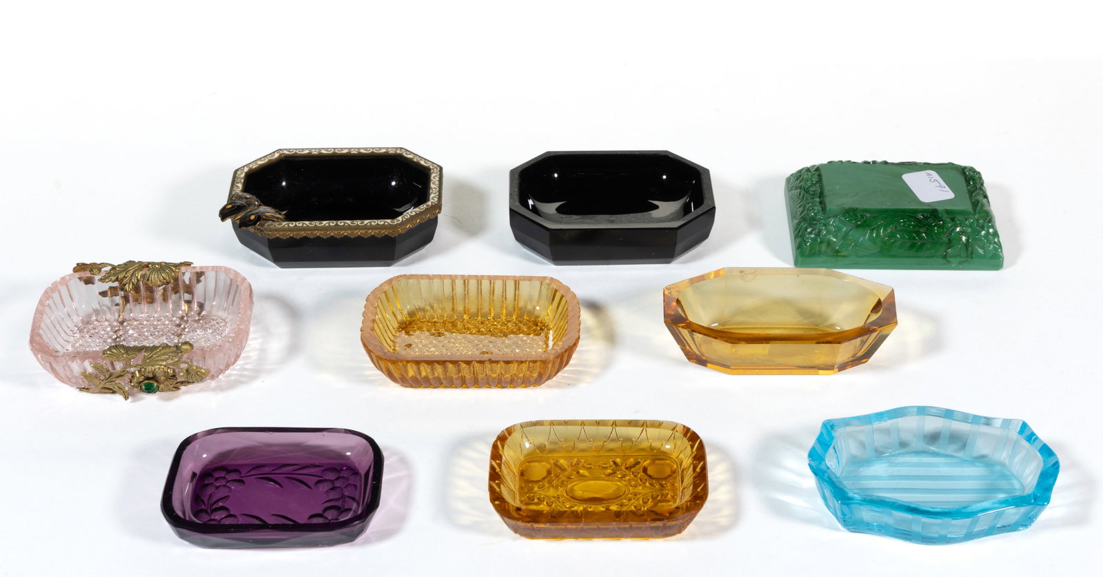 ASSORTED CZECH GLASS OPEN SALTS, LOT OF NINE (1 of 1)