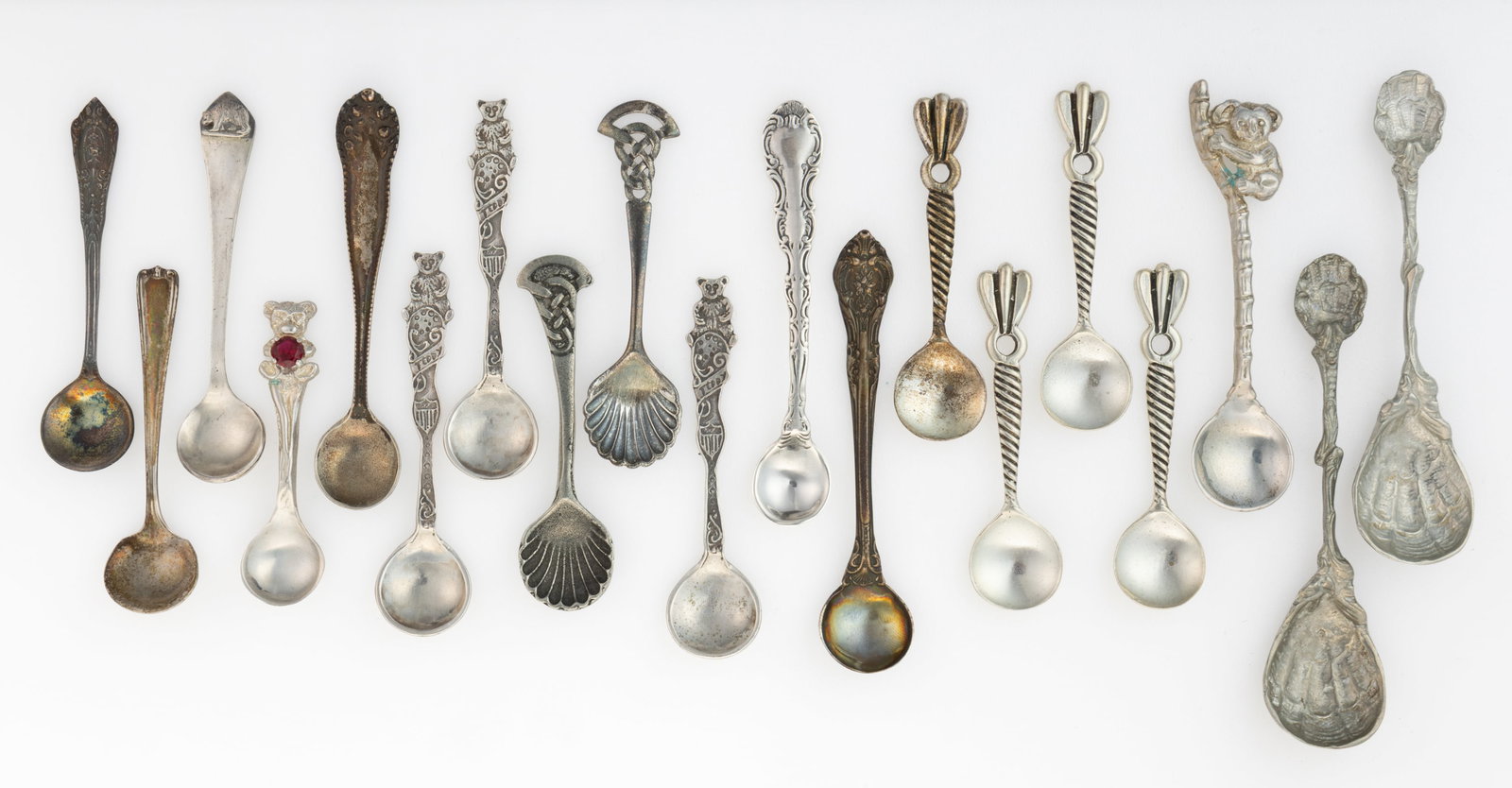 ASSORTED STERLING SILVER SALT SPOONS, LOT OF 17 (1 of 1)