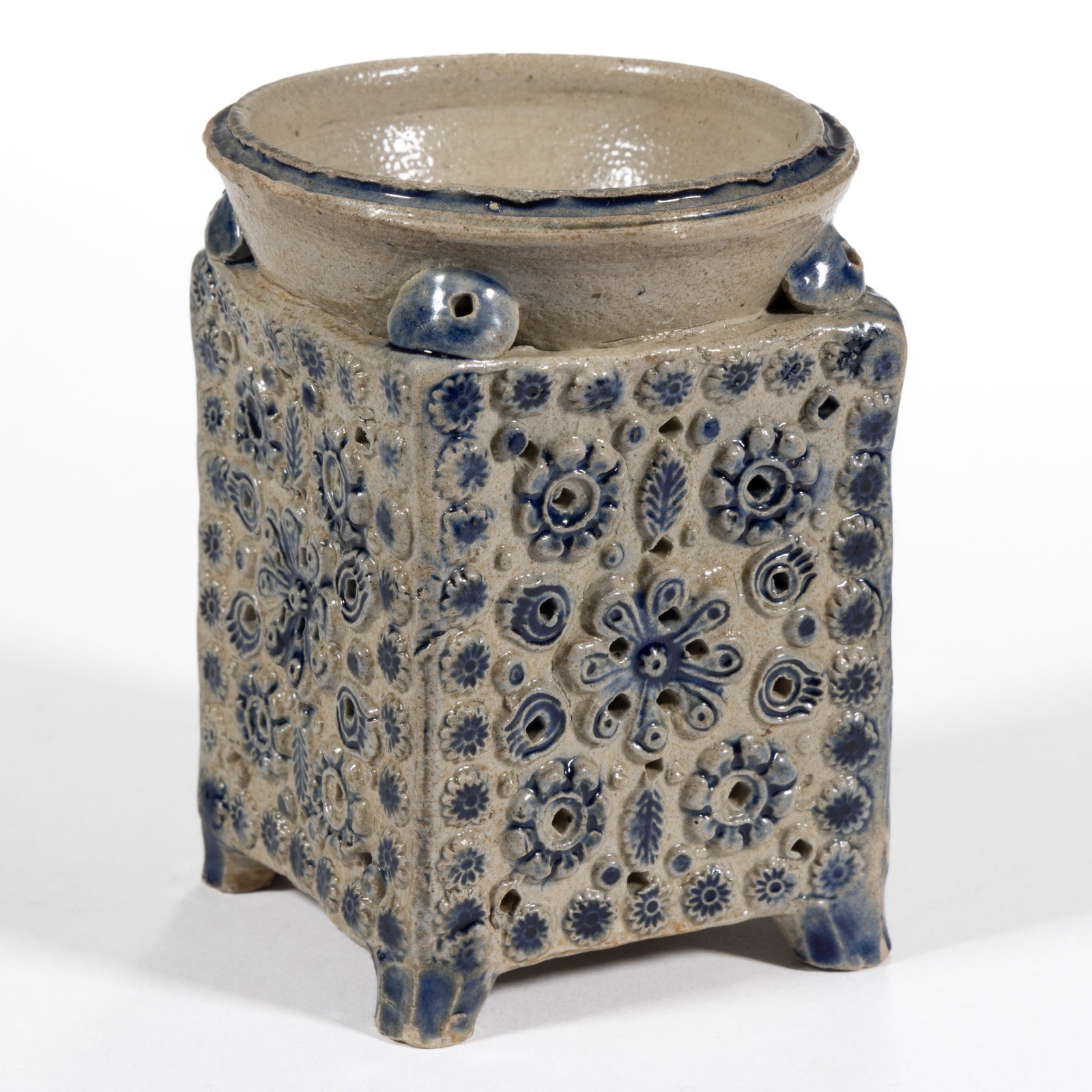 GERMAN WESTERWALD DECORATED STONEWARE SALT CELLAR (1 of 3)