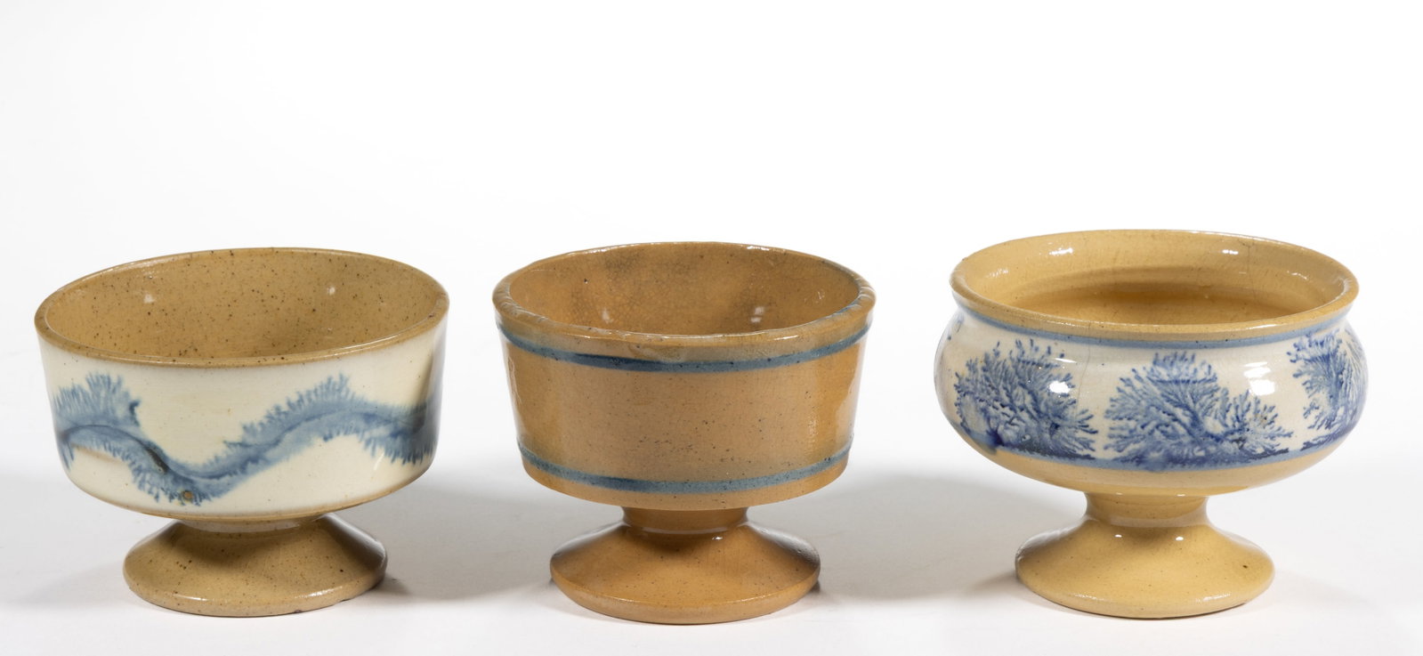 BRITISH YELLOWWARE MOCHA-DECORATED AND OTHER CERAMIC OPEN SALTS, LOT OF THREE (1 of 1)