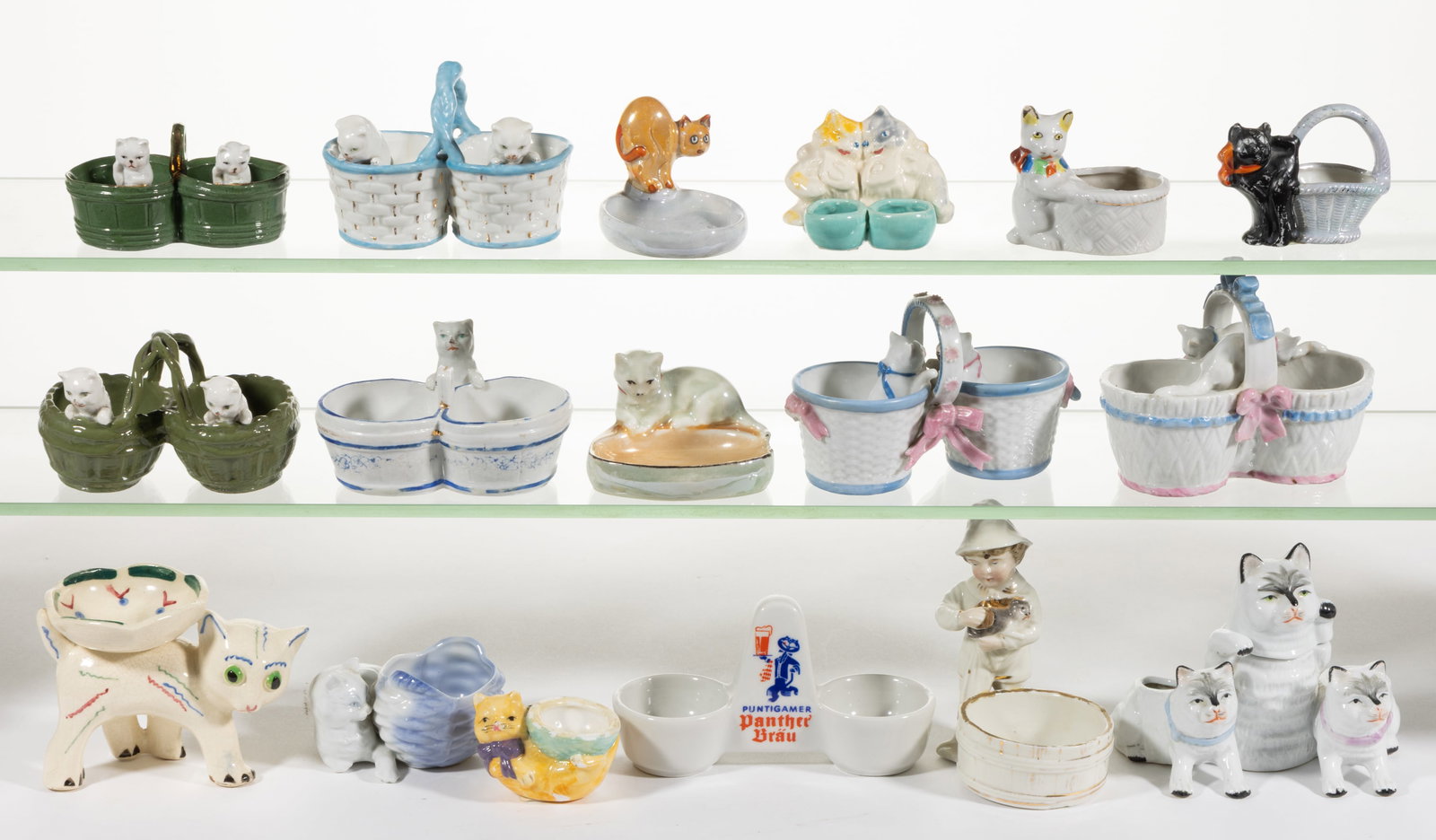 ASSORTED PORCELAIN CAT MOTIF OPEN SALTS, LOT OF 17 (1 of 1)