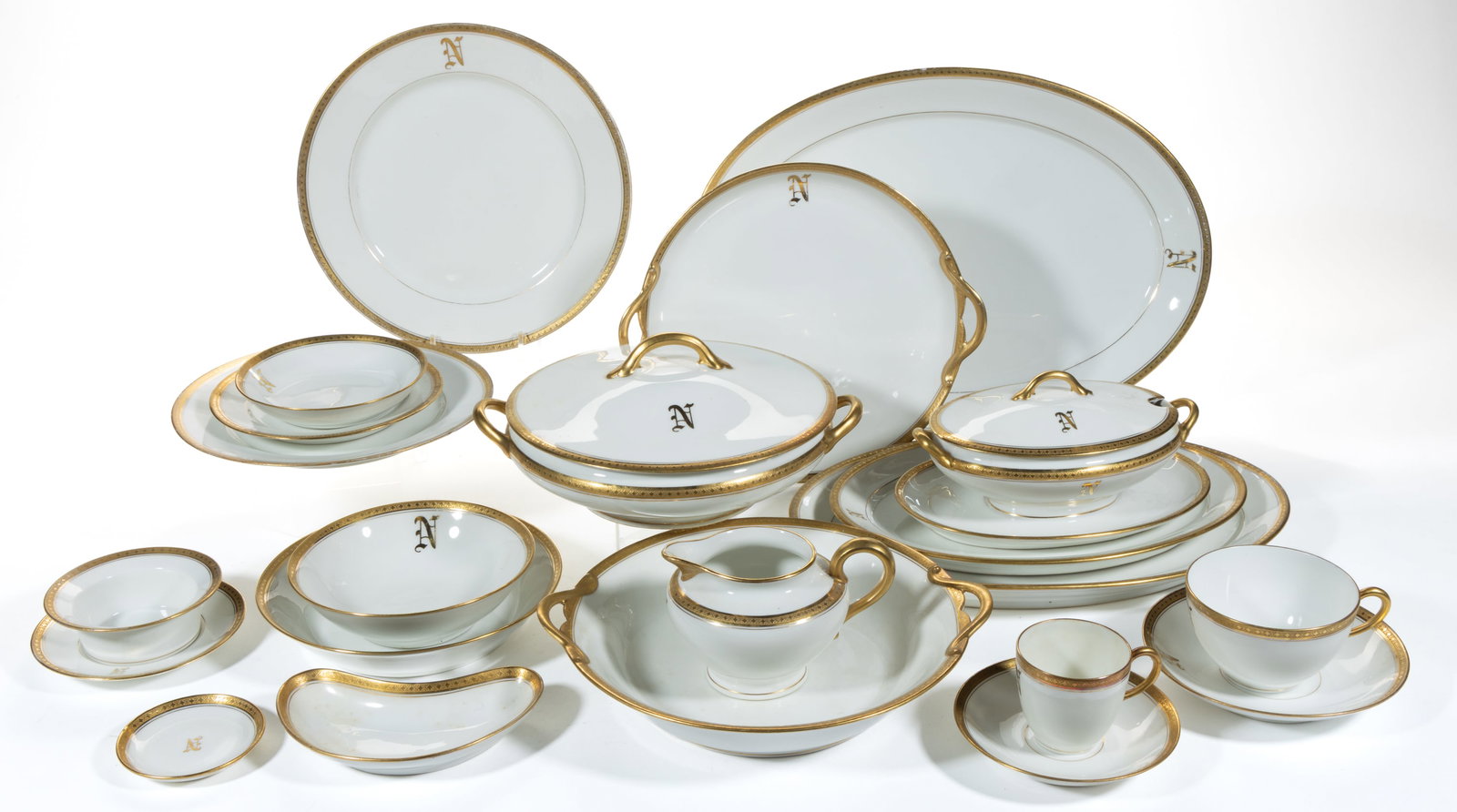 FRENCH LIMOGES PORCELAIN "N" MONOGRAMMED SERVICE, UNCOUNTED LOT (1 of 2)