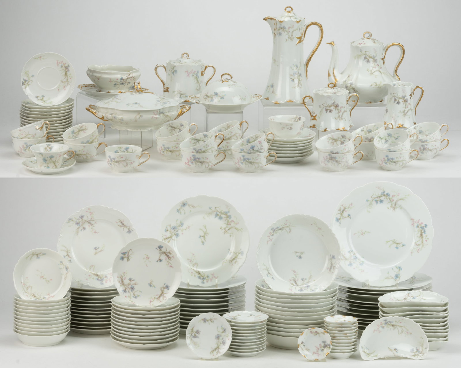 FRENCH HAVILAND LIMOGES PORCELAIN FLORAL MOTIF 170-PIECE TEA AND DINNER SET (1 of 4)