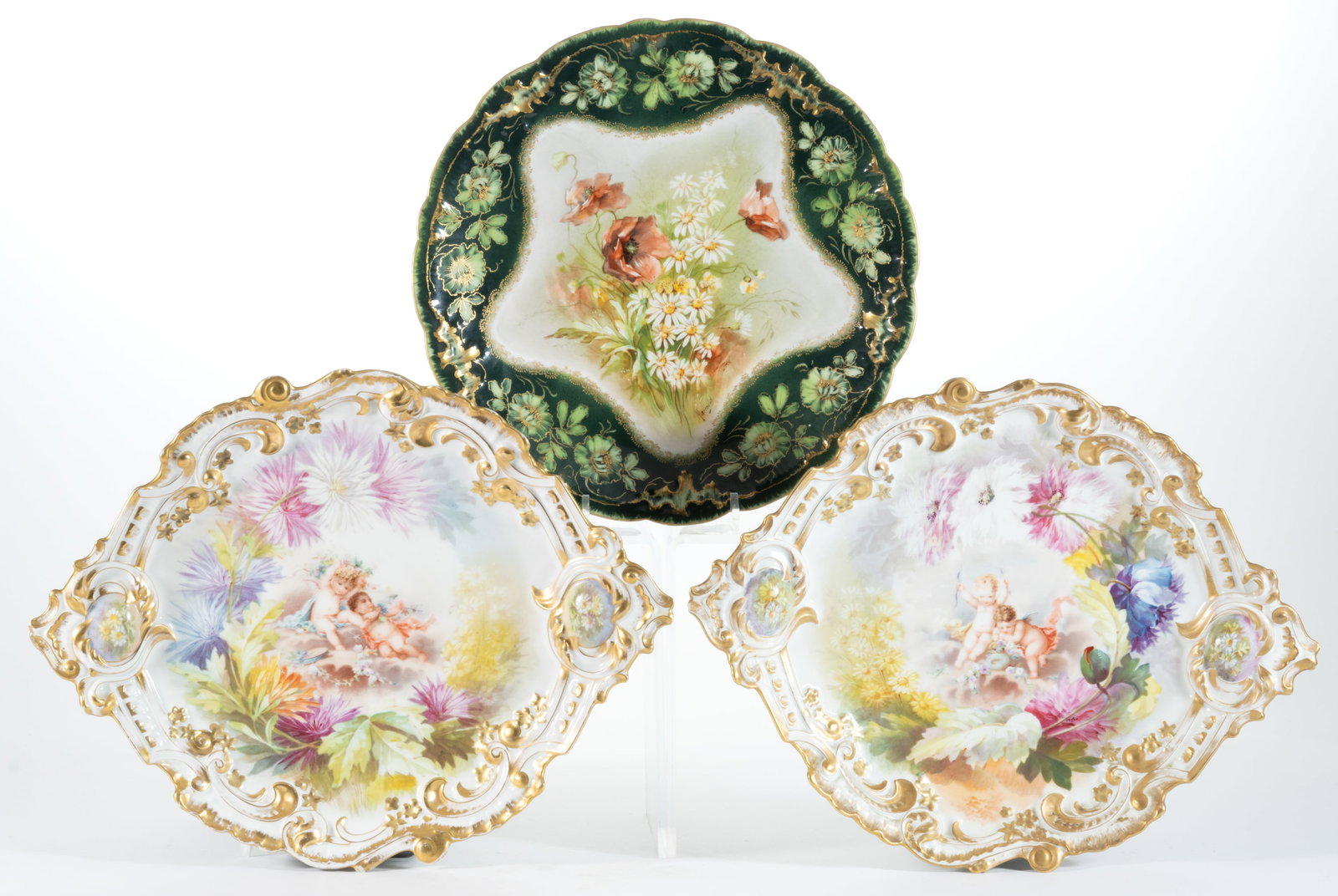 FRENCH LIMOGES PORCELAIN CHARGERS / PLAQUES, LOT OF THREE (1 of 2)