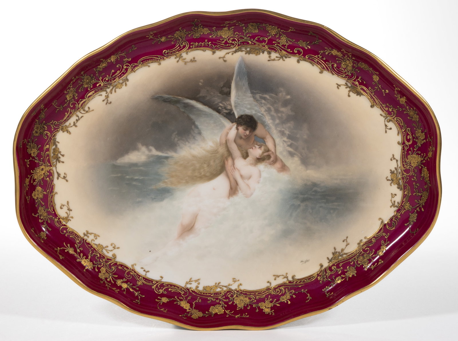 SIGNED GERMAN RUDOLSTADT PORCELAIN HAND-PAINTED PSYCHE AND CUPID PLATTER (1 of 2)