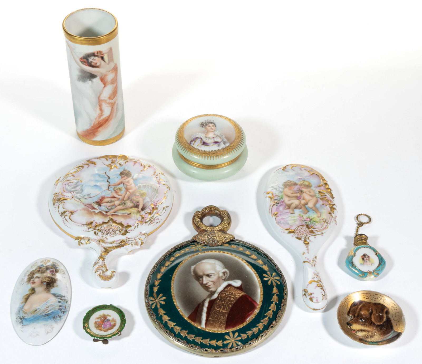 CONTINENTAL PORCELAIN FIGURAL / ANIMAL MOTIF ARTICLES, LOT OF NINE (1 of 2)