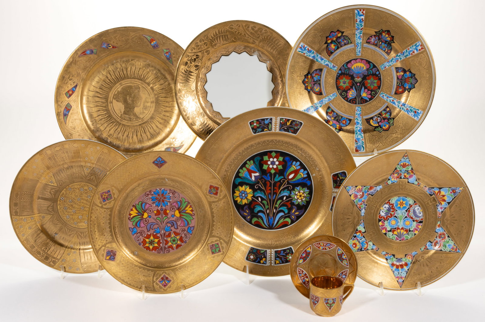 CZECHOSLOVAKIAN PORCELAIN GILT-DECORATED PLATES, LOT OF EIGHT (1 of 1)