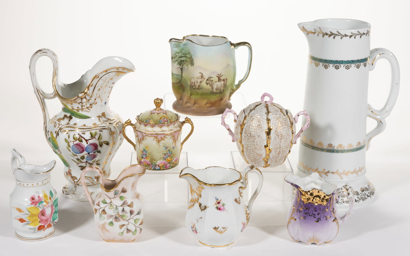 FRENCH / GERMAN PORCELAIN DRINKING AND TEA ARTICLES, LOT OF NINE (1 of 1)