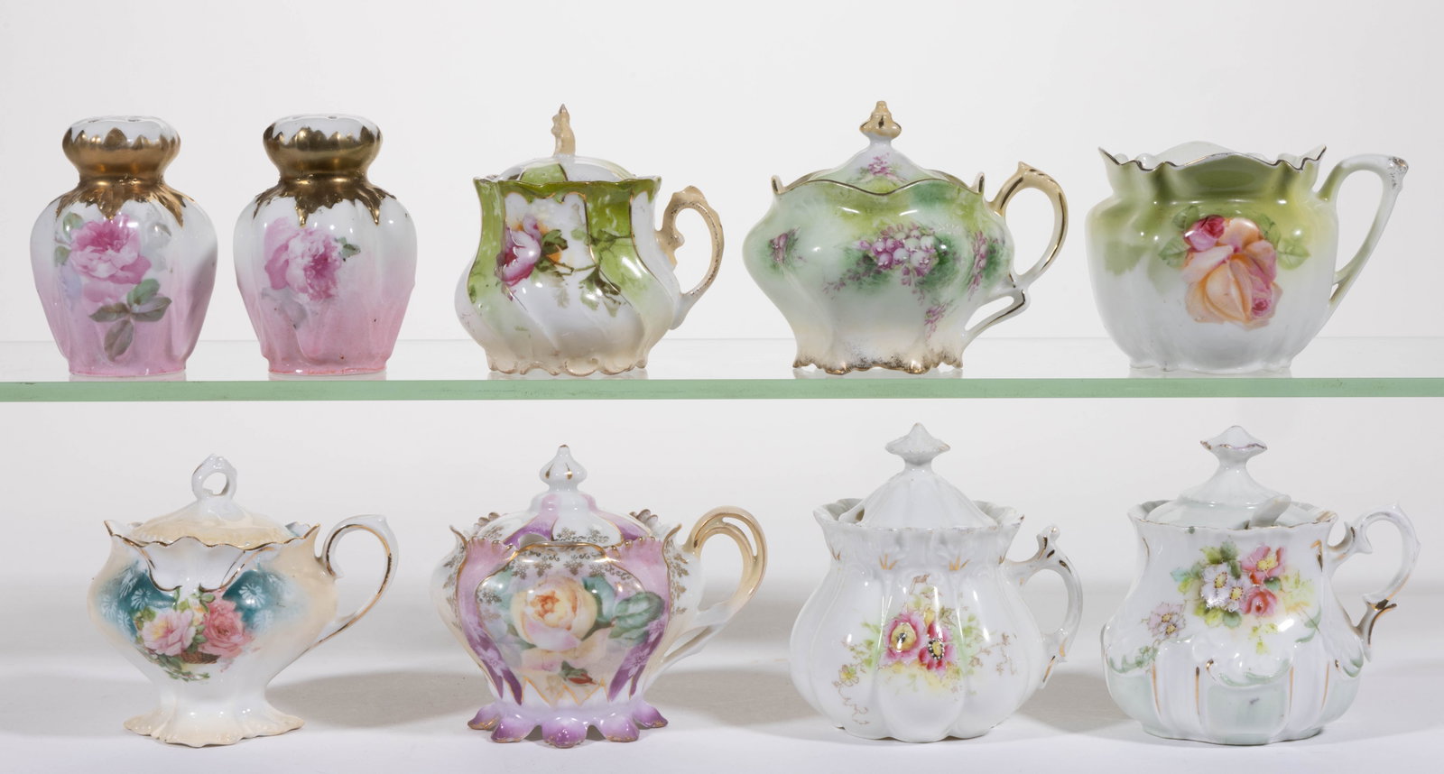R.S. GERMANY / PRUSSIA PORCELAIN FLORAL MOTIF MUSTARD POTS, LOT OF SEVEN (1 of 1)