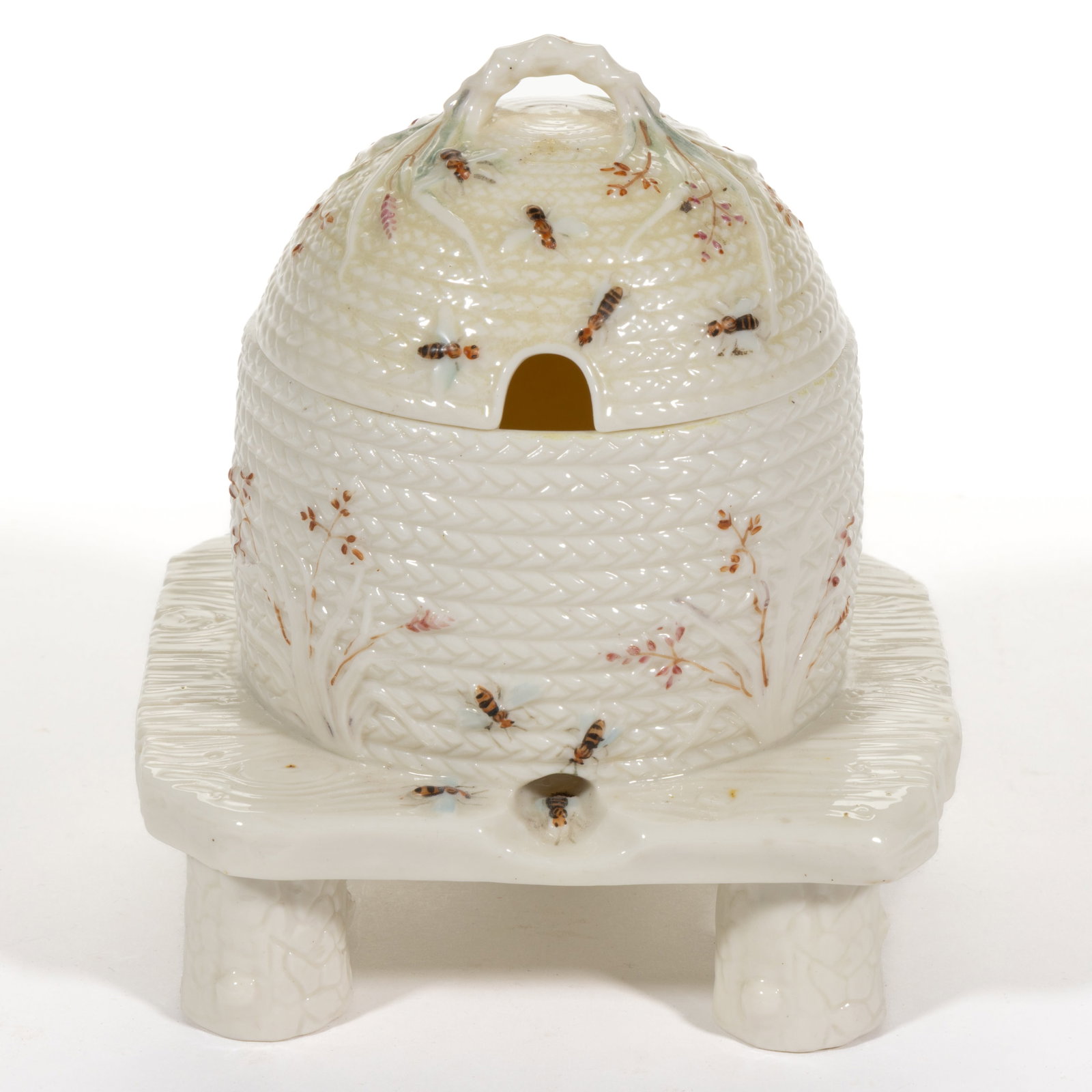 IRISH BELLEEK PORCELAIN FIGURAL HONEY POT (1 of 4)