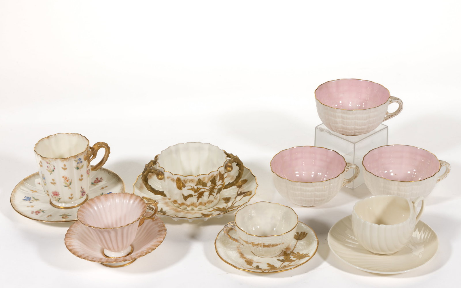 AMERICAN BELLEEK LENOX PORCELAIN CUPS AND SAUCERS, LOT OF 13 (1 of 1)