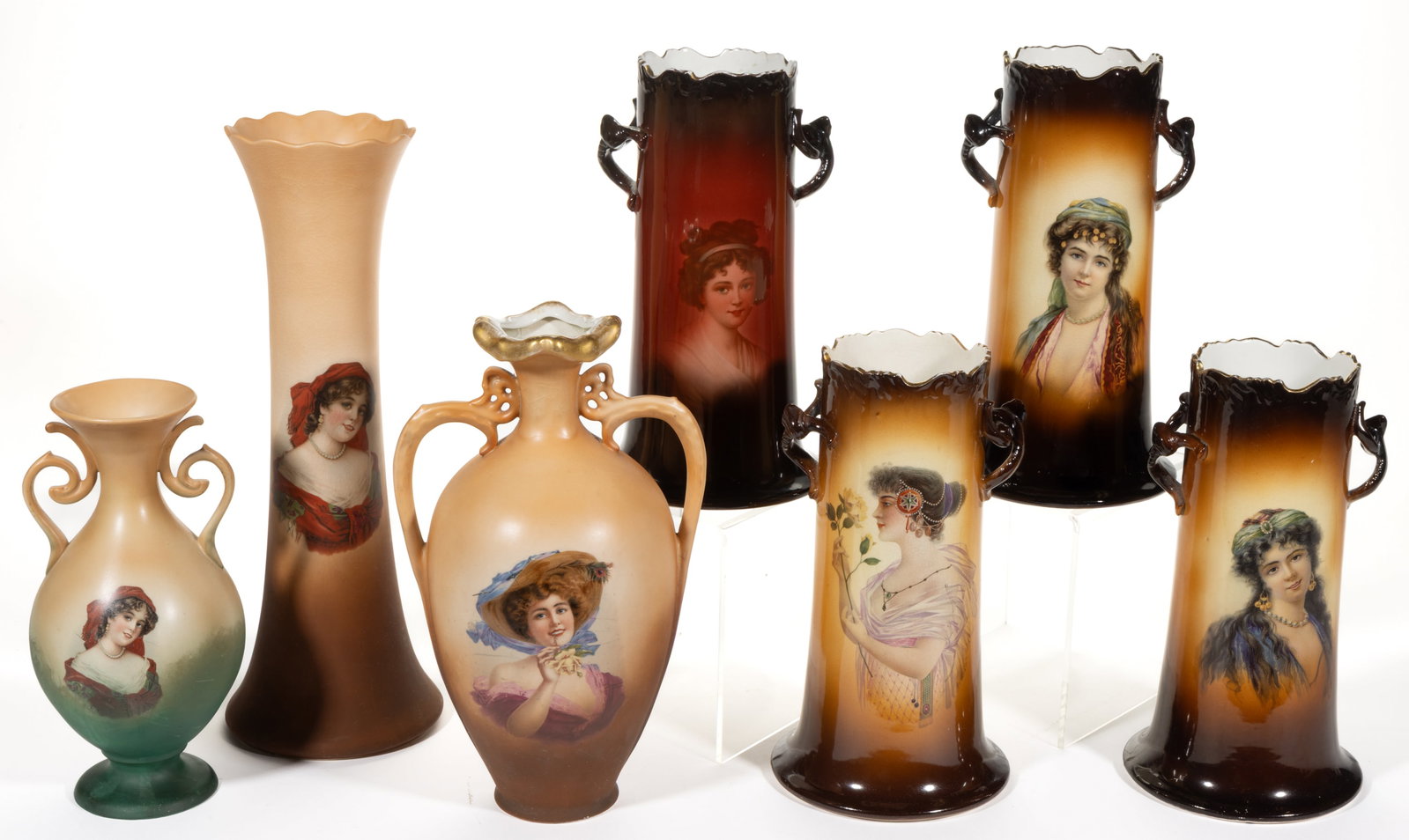 AMERICAN WARWICK IOGA PORCELAIN PORTRAIT VASES, LOT OF SEVEN (1 of 1)