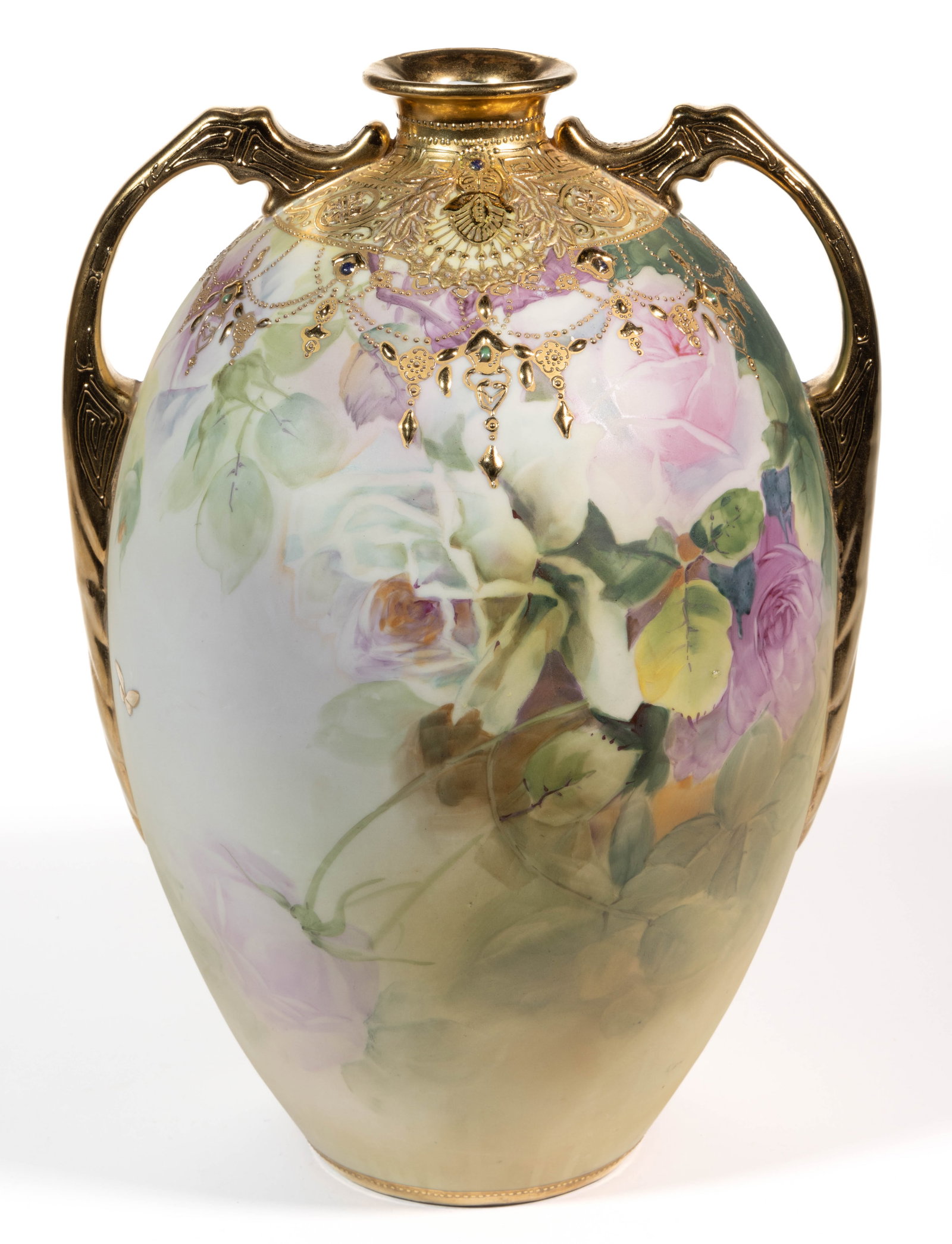 JAPANESE NIPPON PORCELAIN FLORAL MOTIF LARGE VASE (1 of 5)