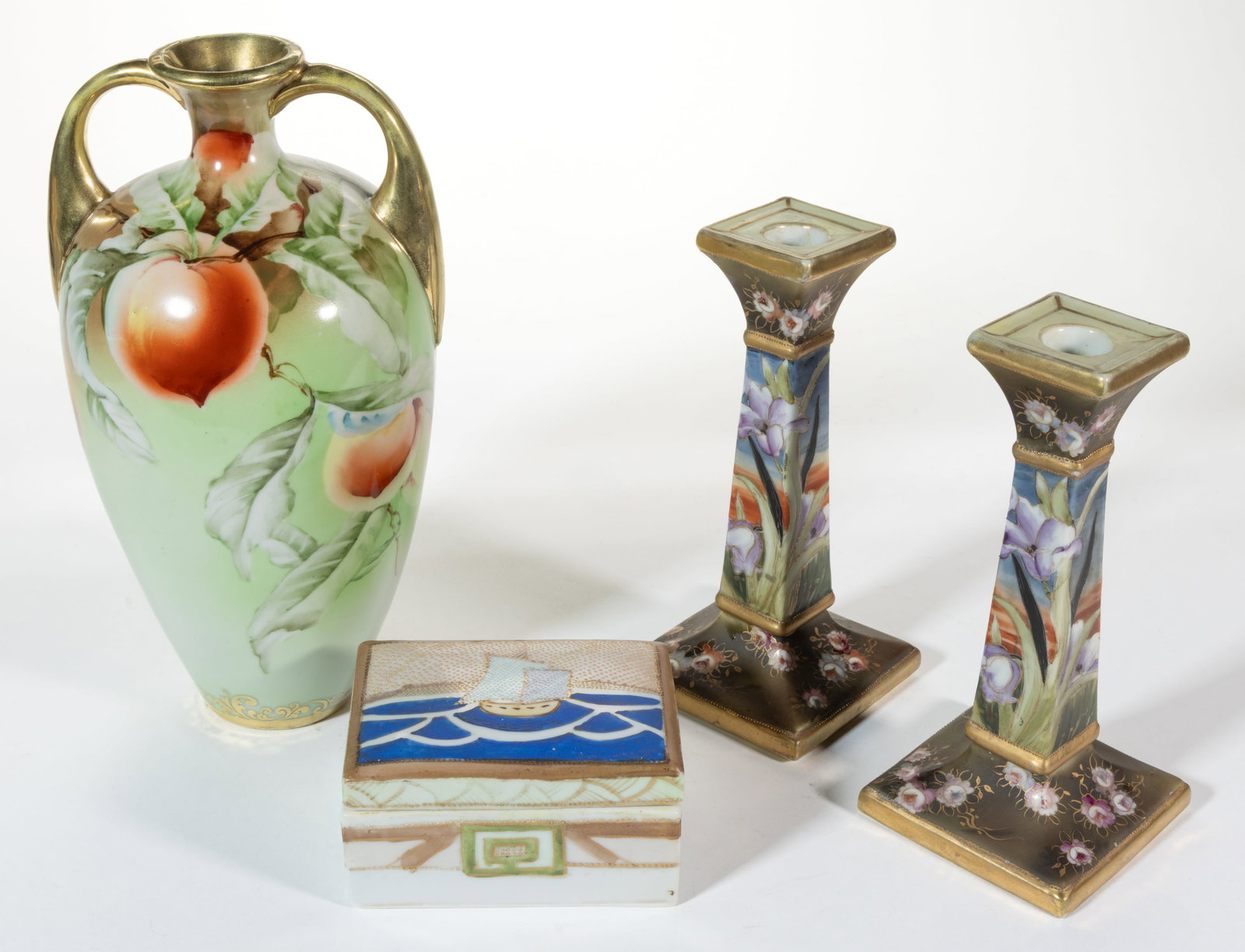 JAPANESE NIPPON HAND-PAINTED PORCELAIN ARTICLES, LOT OF FOUR (1 of 3)