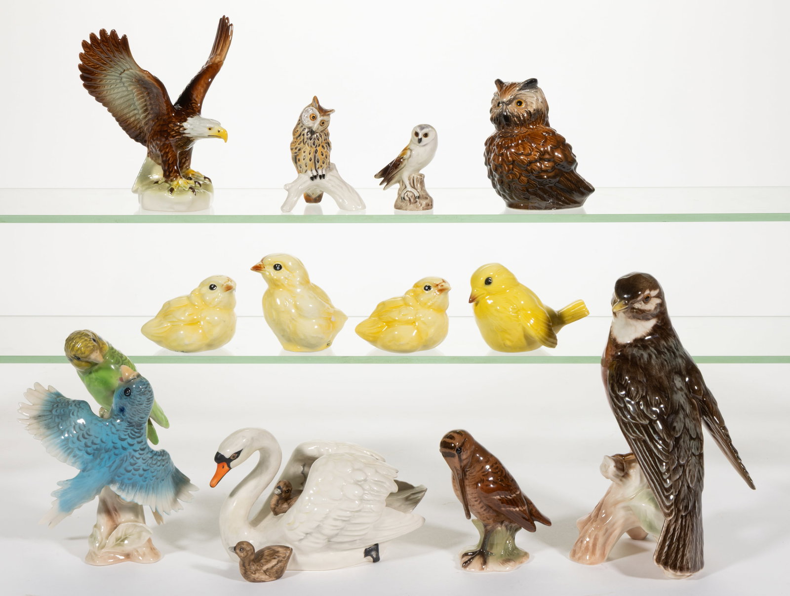 GERMAN GOEBEL HAND-PAINTED CERAMIC BIRD FIGURES, LOT OF 12 (1 of 1)