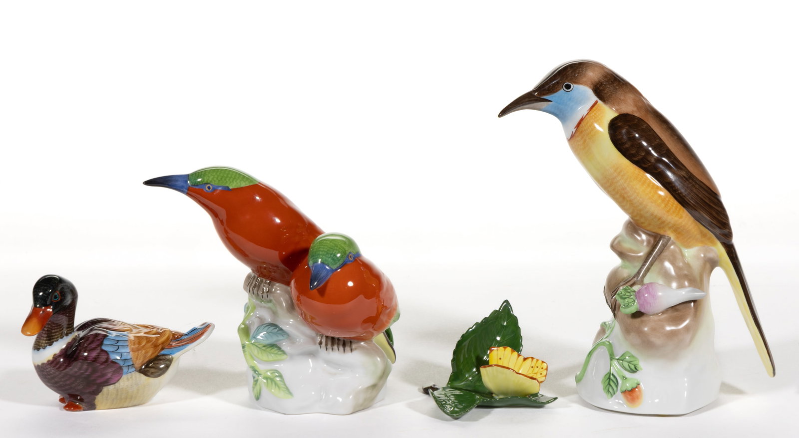 HUNGARIAN HEREND HAND-PAINTED PORCELAIN BIRD AND OTHER FIGURES, LOT OF FOUR (1 of 2)