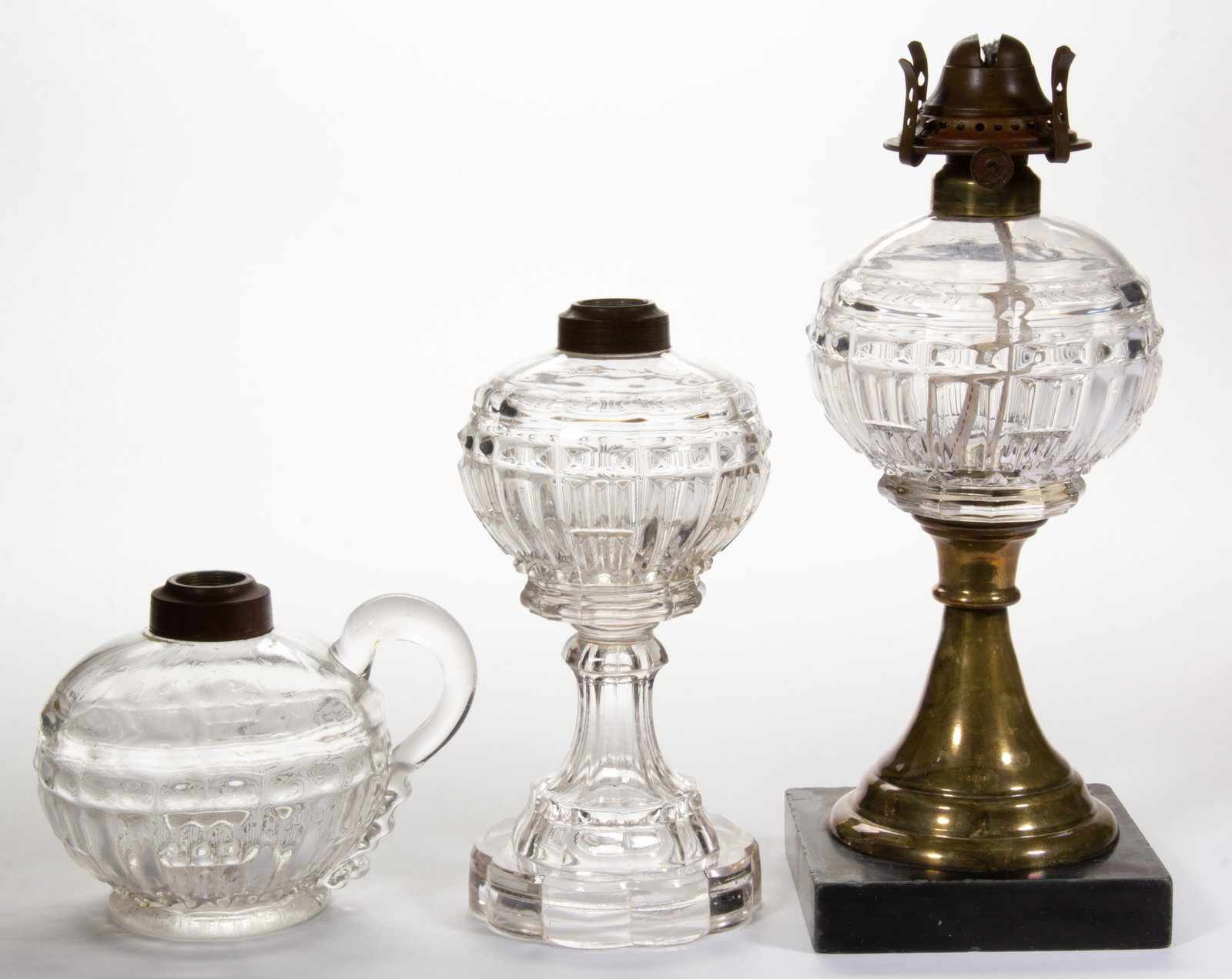 TRIPLE FLUTE AND BAR KEROSENE LAMPS, LOT OF THREE (1 of 1)