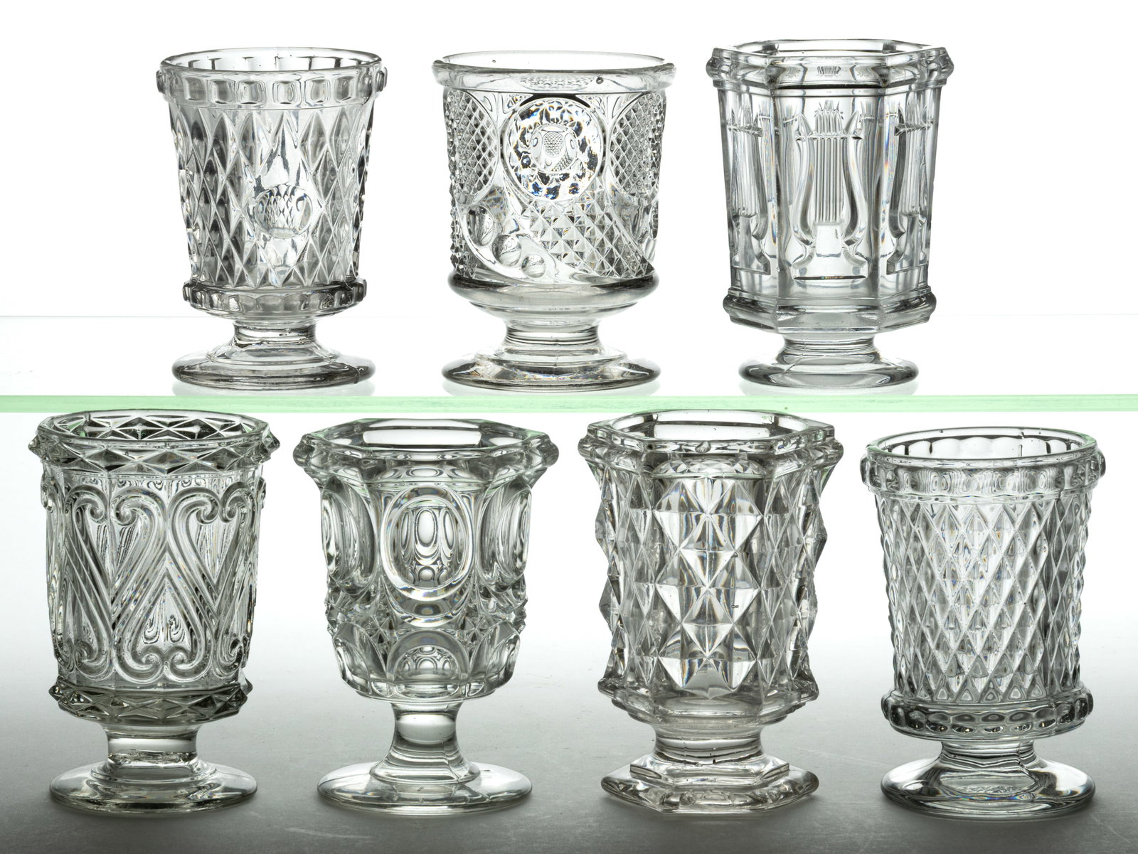 ASSORTED FLINT EAPG PATTERNED SPILLS / SPOONERS, LOT OF SEVEN (1 of 1)