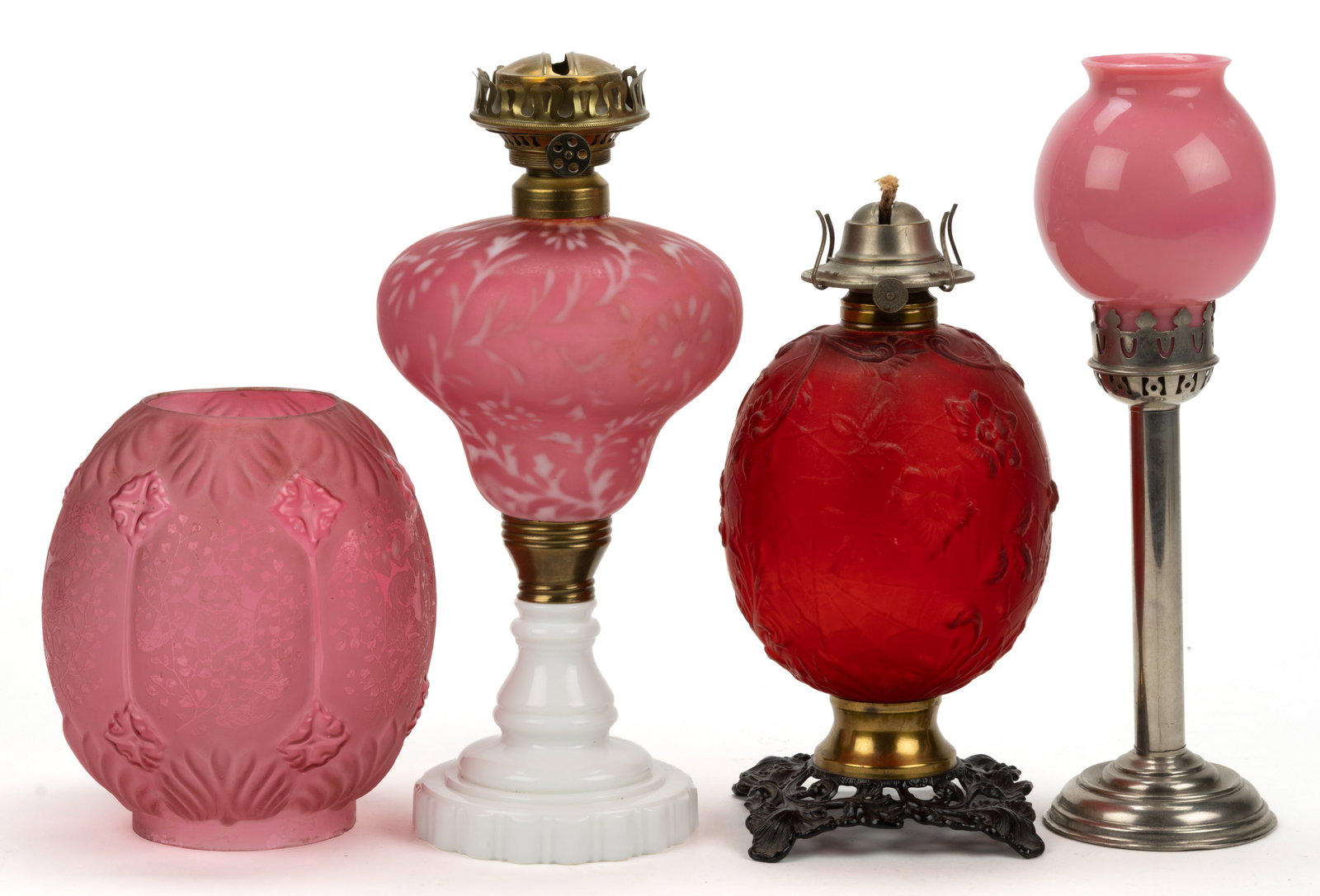ASSORTED SATIN AND OPAQUE GLASS LAMPS AND LIGHTING ARTICLES, LOT OF FOUR (1 of 1)