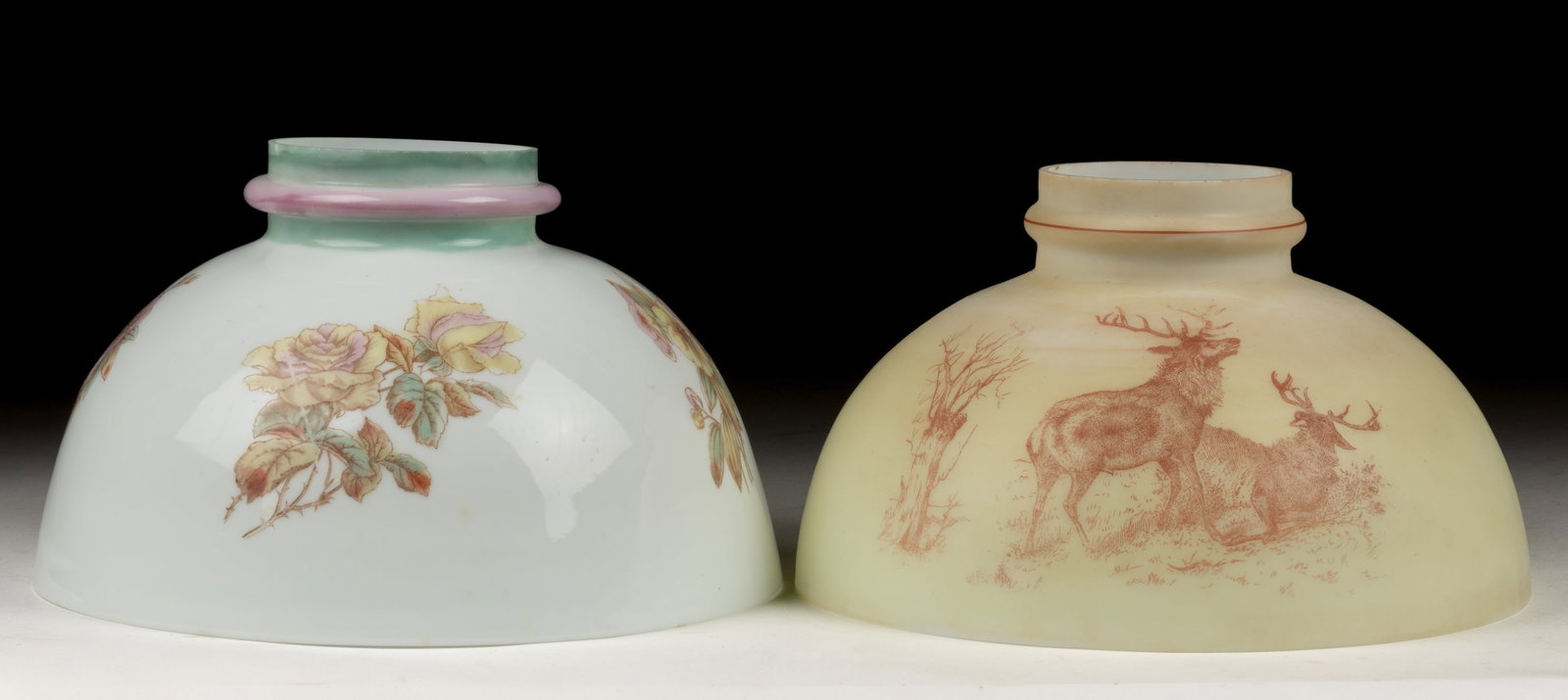 ASSORTED VICTORIAN DECORATED KEROSENE PARLOR / TABLE LAMP SHADES, LOT OF TWO (1 of 1)